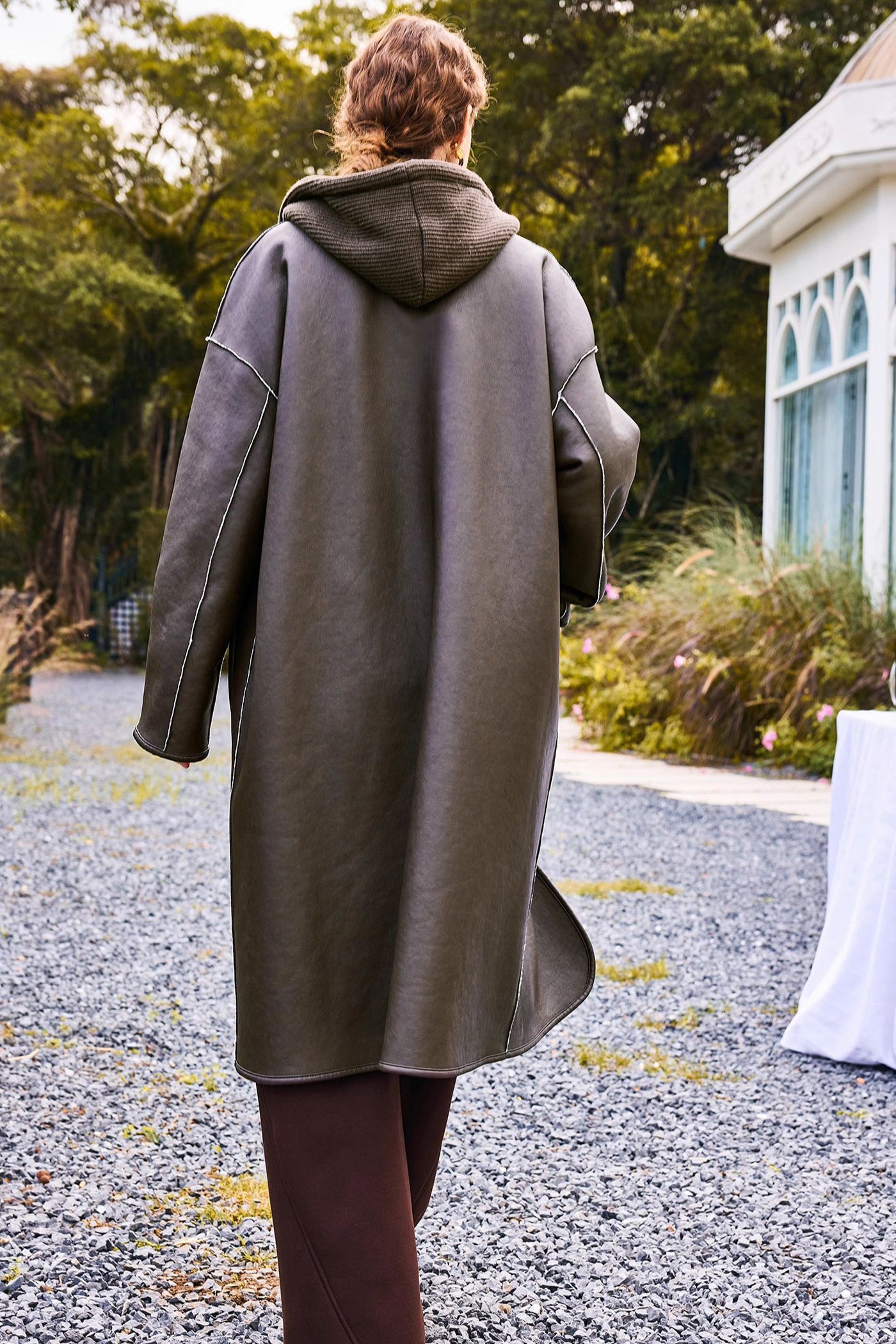 KAMILAN Women's Faux Fur Coat  2025 Winter Reversible Hooded PU Leather & Knit Overcoat
