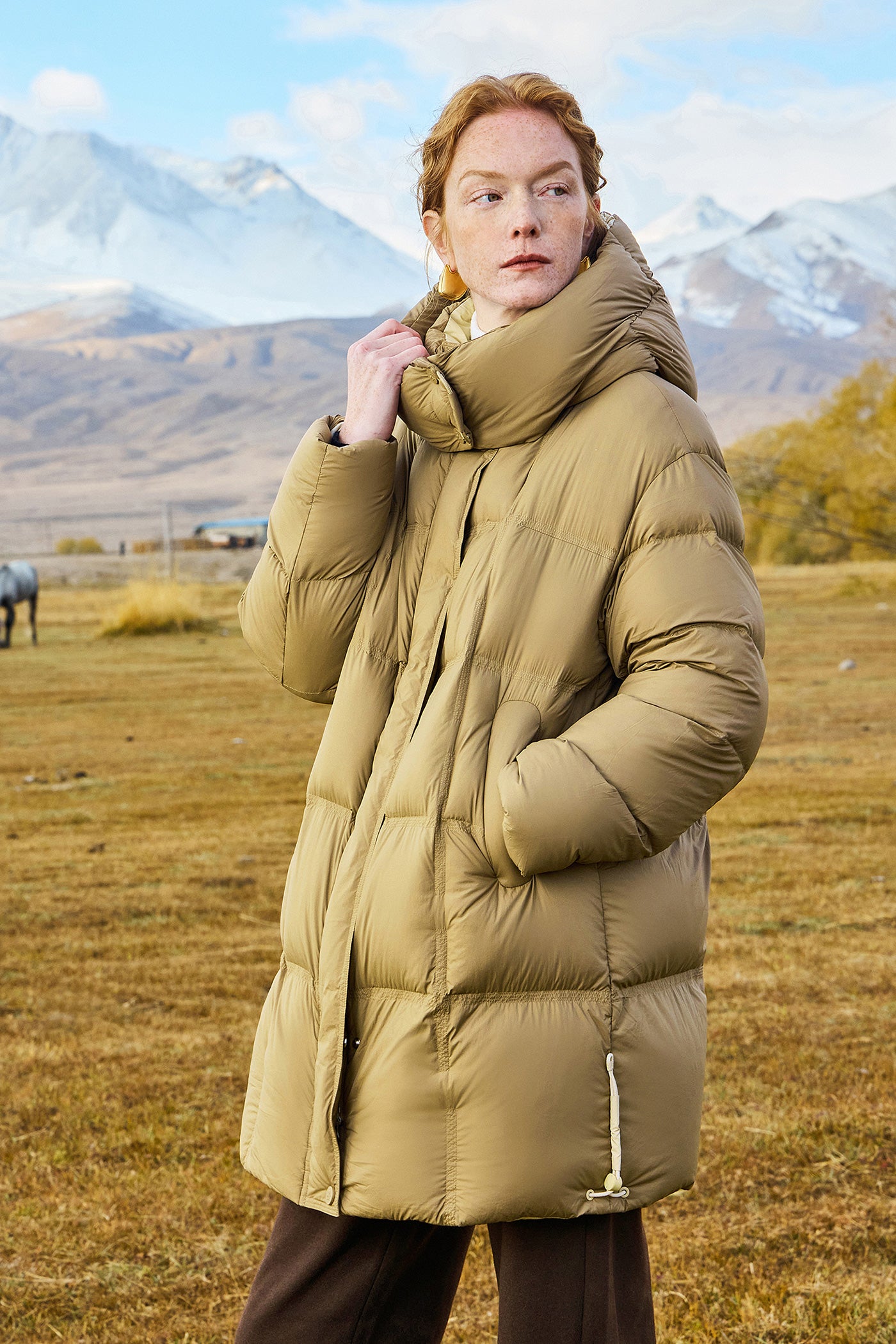 KAMILAN Women's Mid-Length White Goose Down Jacket 2025 Winter Hooded Puffer Coat