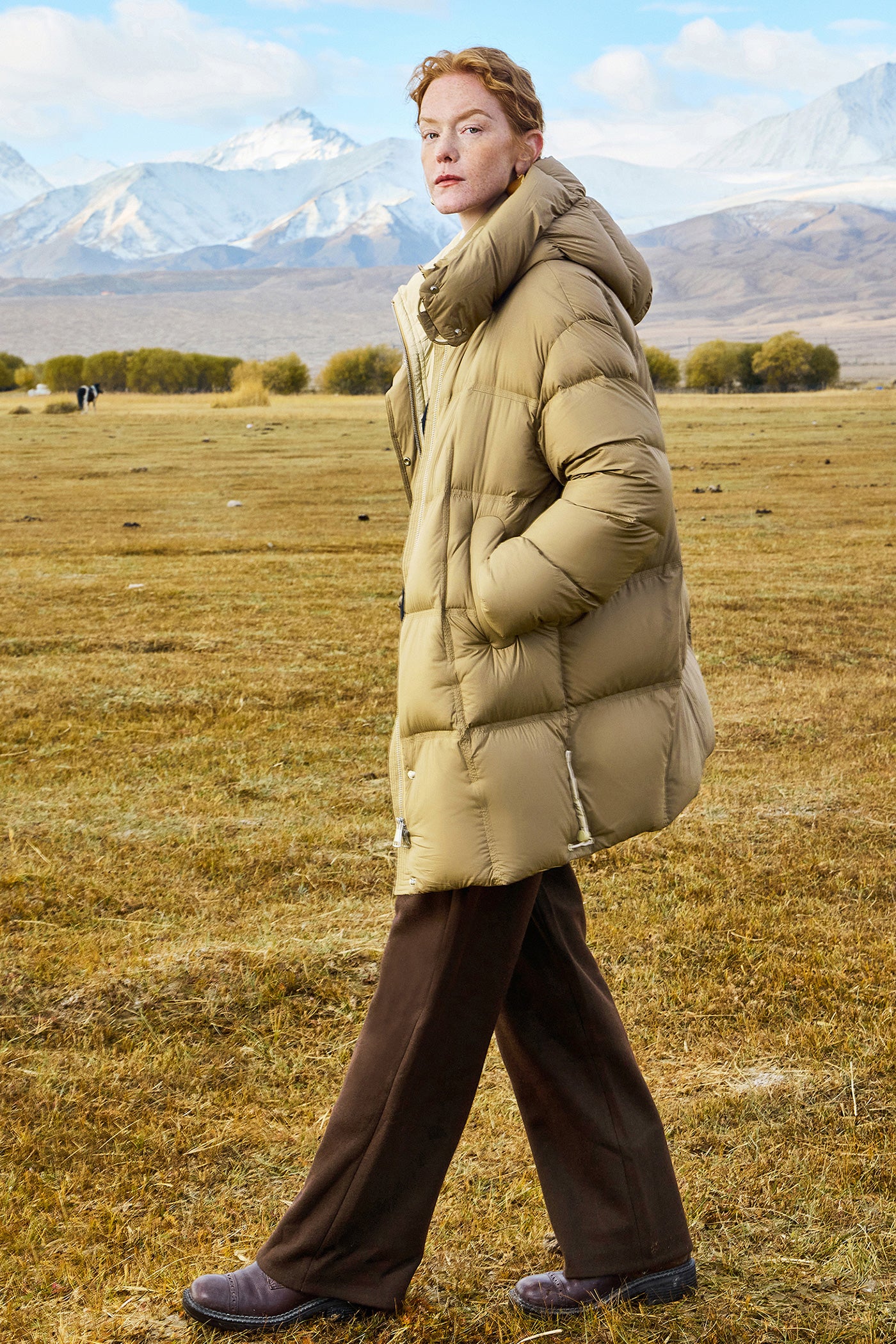 KAMILAN Women's Mid-Length White Goose Down Jacket 2025 Winter Hooded Puffer Coat