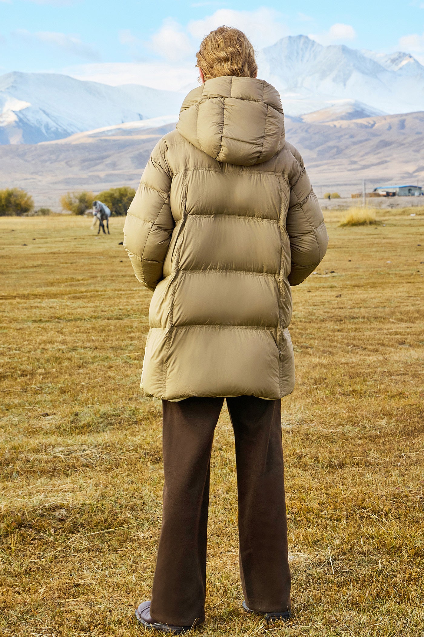 KAMILAN Women's Mid-Length White Goose Down Jacket 2025 Winter Hooded Puffer Coat