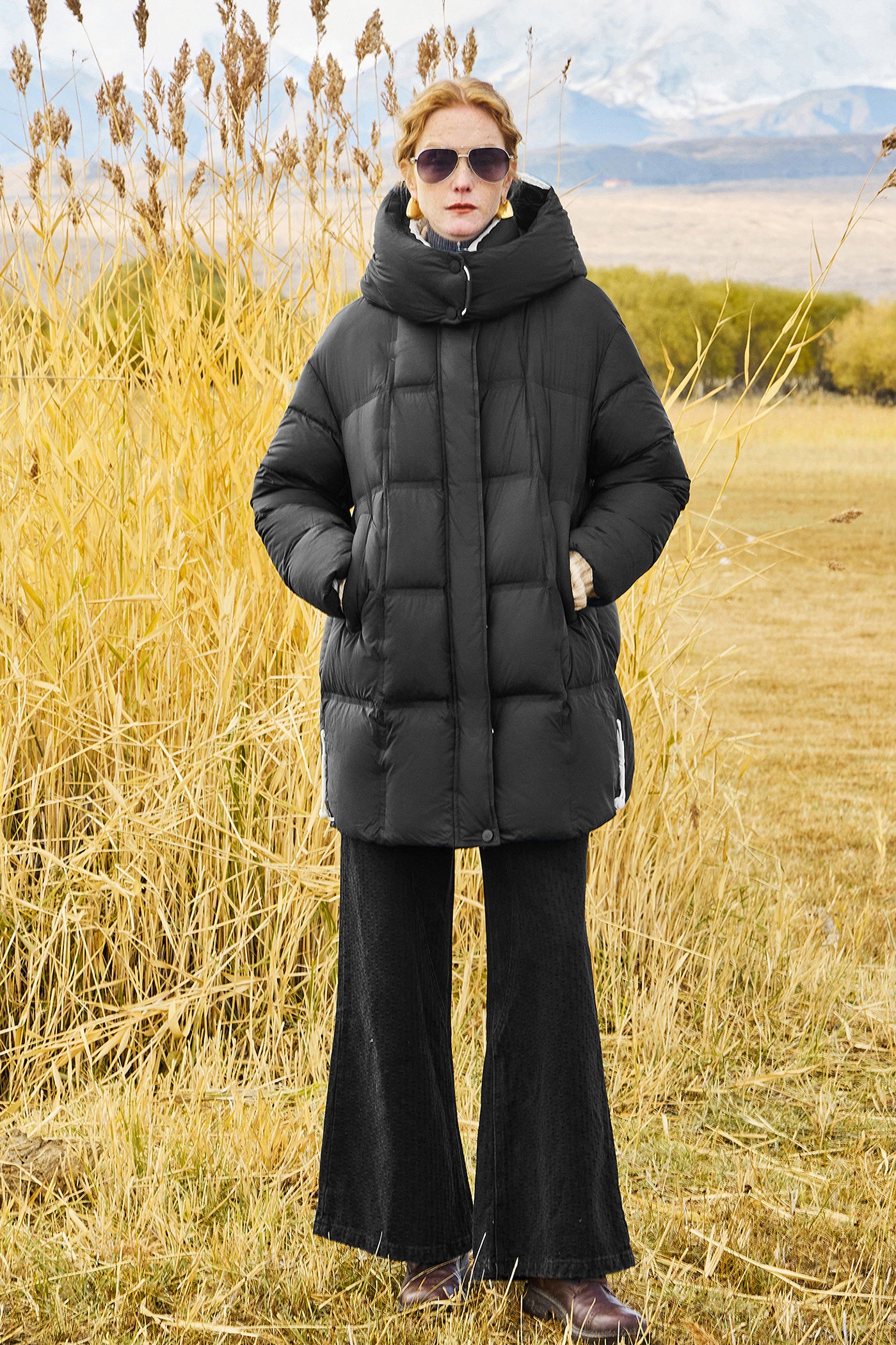 KAMILAN Women's Mid-Length White Goose Down Jacket 2025 Winter Hooded Puffer Coat