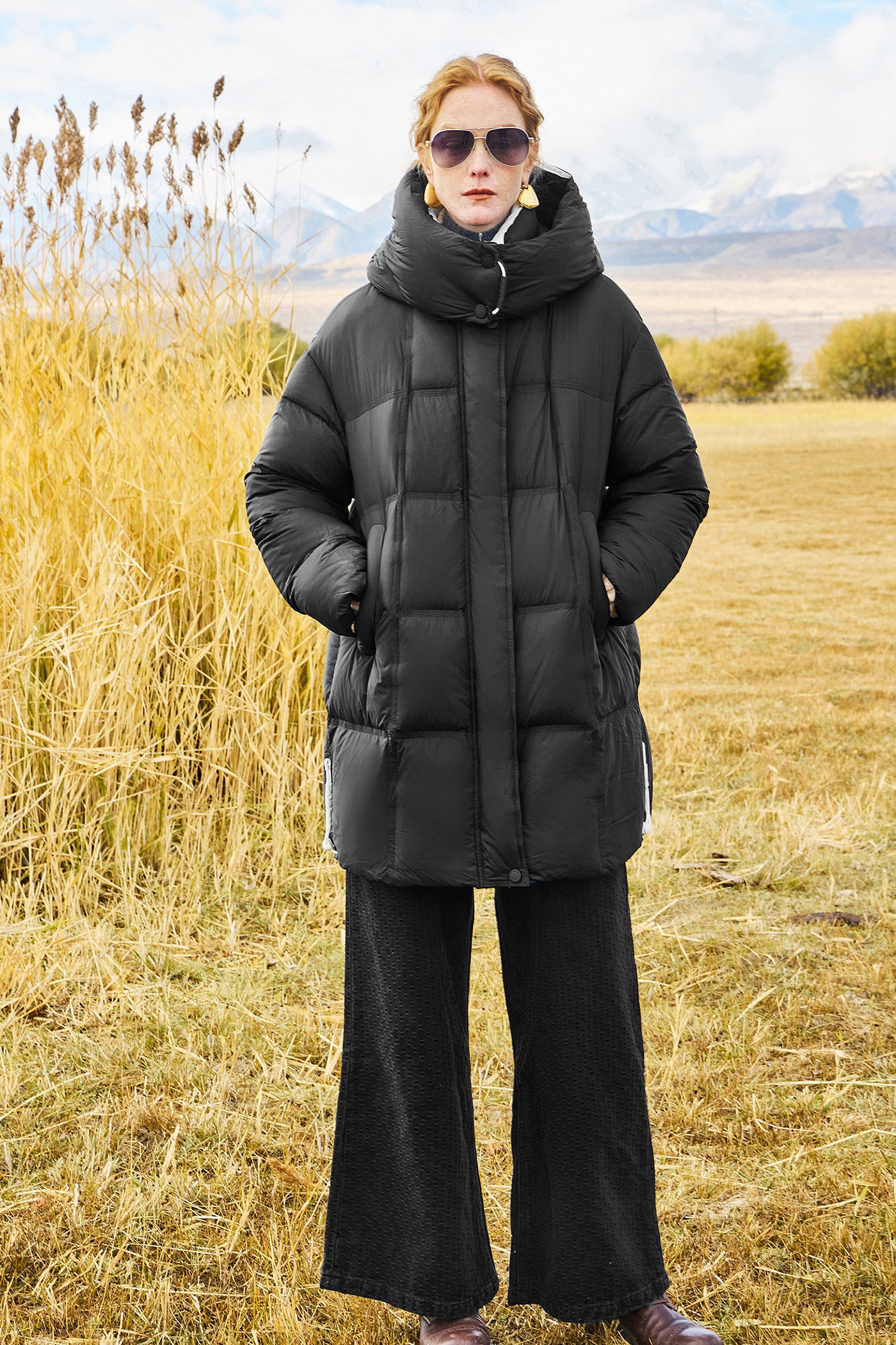 KAMILAN Women's Mid-Length White Goose Down Jacket 2025 Winter Hooded Puffer Coat