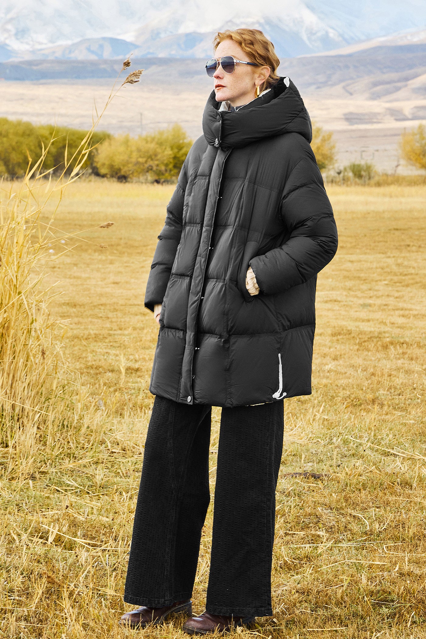 KAMILAN Women's Mid-Length White Goose Down Jacket 2025 Winter Hooded Puffer Coat