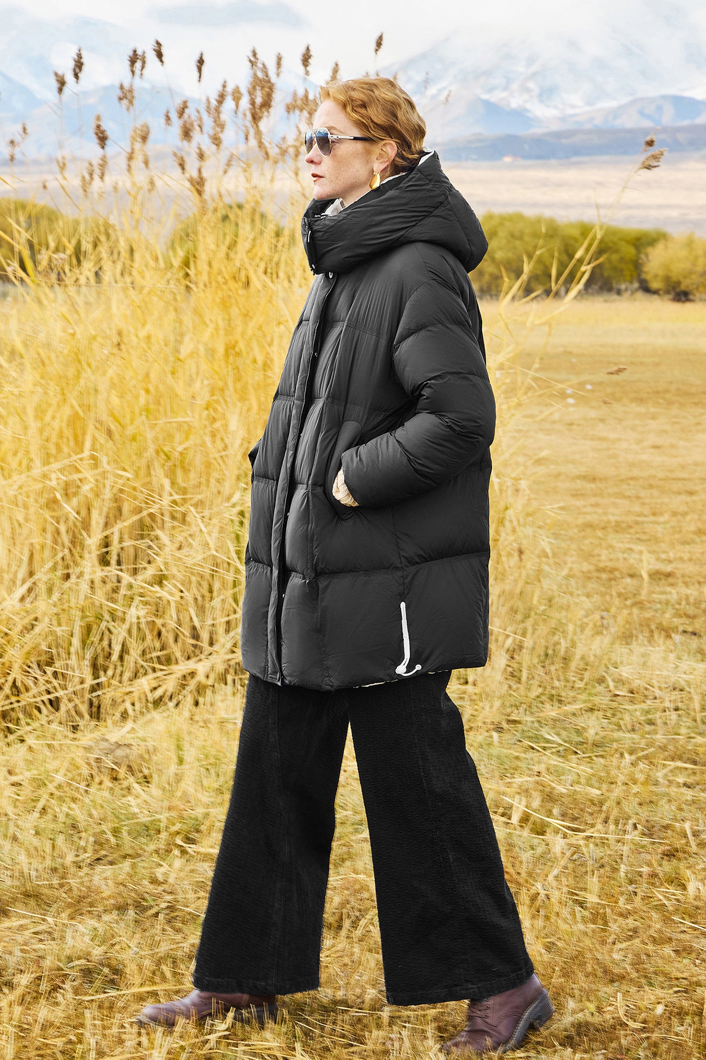 KAMILAN Women's Mid-Length White Goose Down Jacket 2025 Winter Hooded Puffer Coat