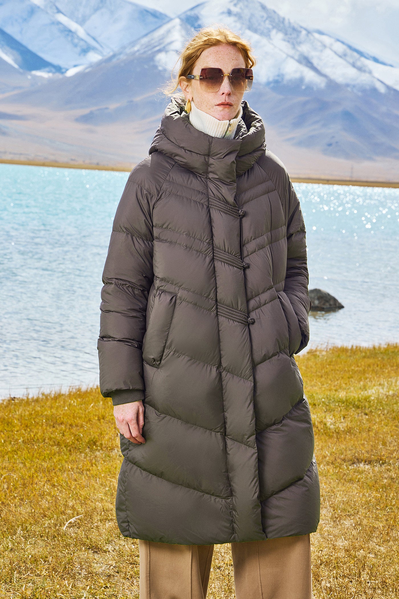 KAMILAN Women's 2025 Winter Over-the-Knee Down Coat  Vintage Mid-Length Hooded Puffer Jacket