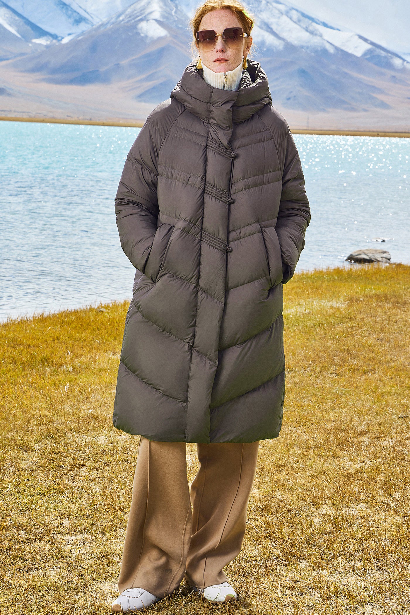 KAMILAN Women's 2025 Winter Over-the-Knee Down Coat  Vintage Mid-Length Hooded Puffer Jacket