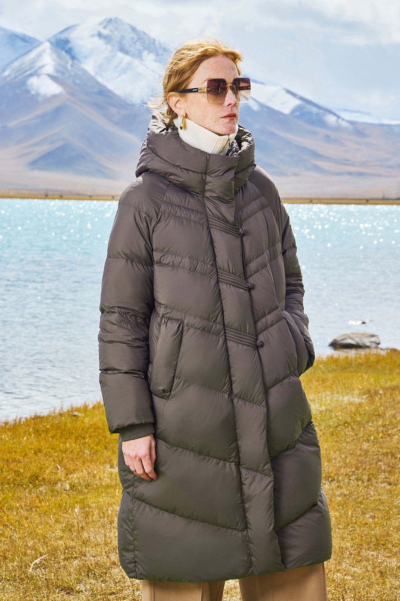 KAMILAN Women's 2025 Winter Over-the-Knee Down Coat  Vintage Mid-Length Hooded Puffer Jacket