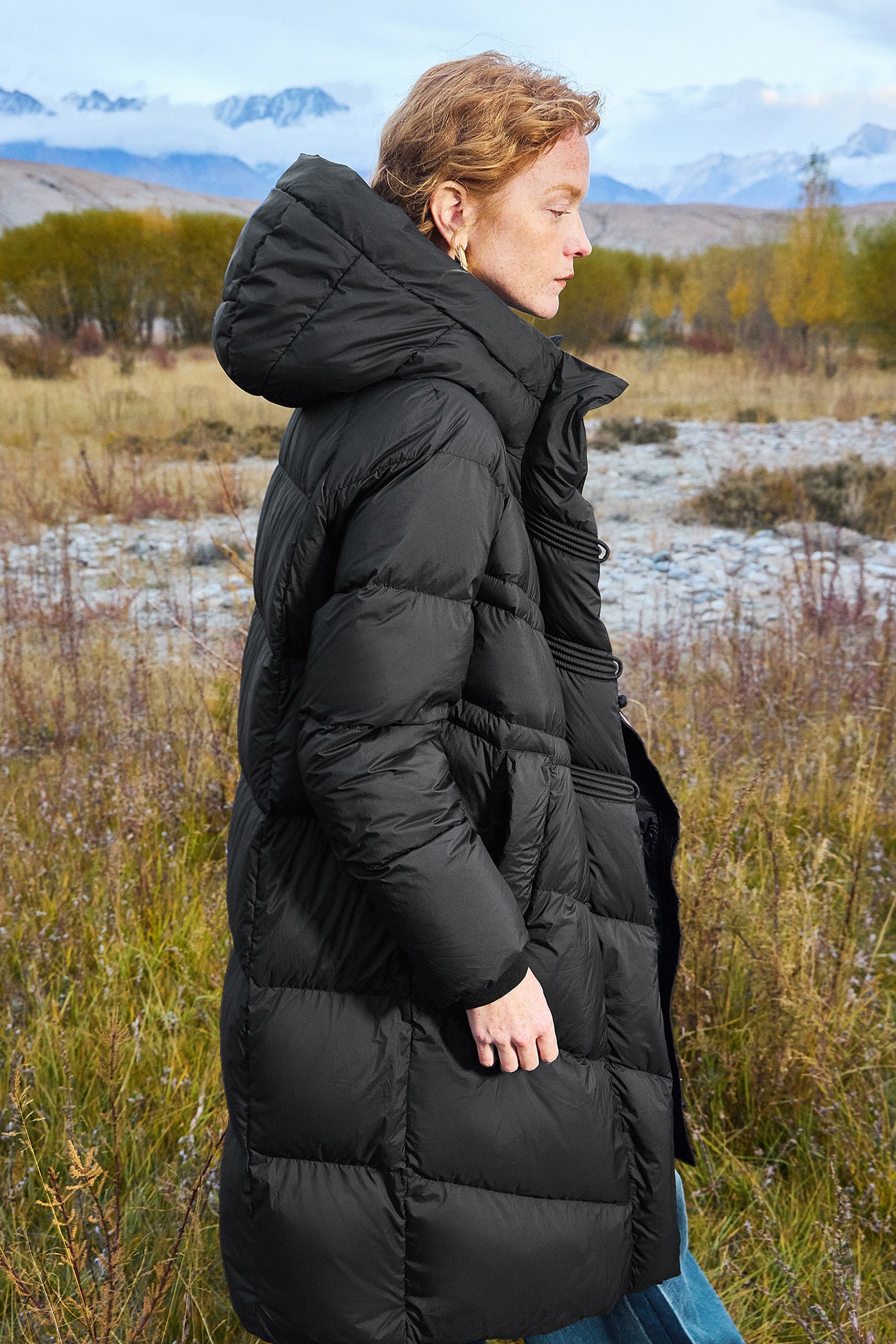 KAMILAN Women's 2025 Winter Over-the-Knee Down Coat  Vintage Mid-Length Hooded Puffer Jacket