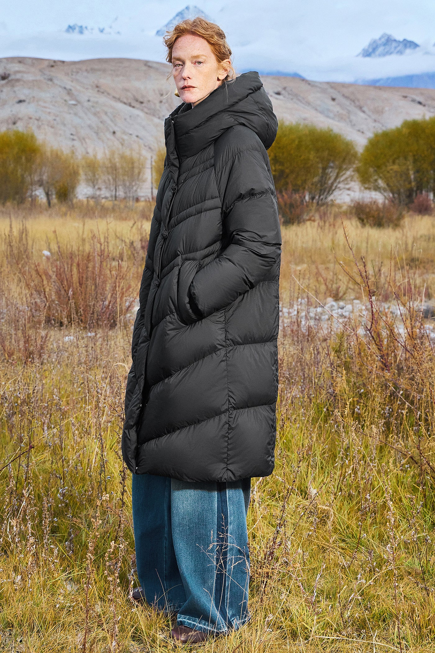 KAMILAN Women's 2025 Winter Over-the-Knee Down Coat  Vintage Mid-Length Hooded Puffer Jacket