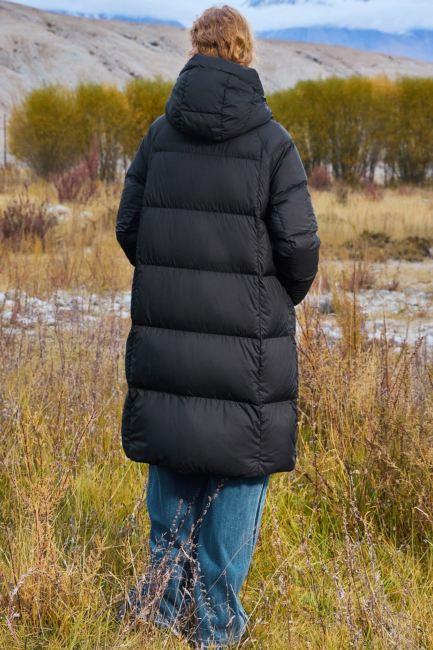 KAMILAN Women's 2025 Winter Over-the-Knee Down Coat  Vintage Mid-Length Hooded Puffer Jacket