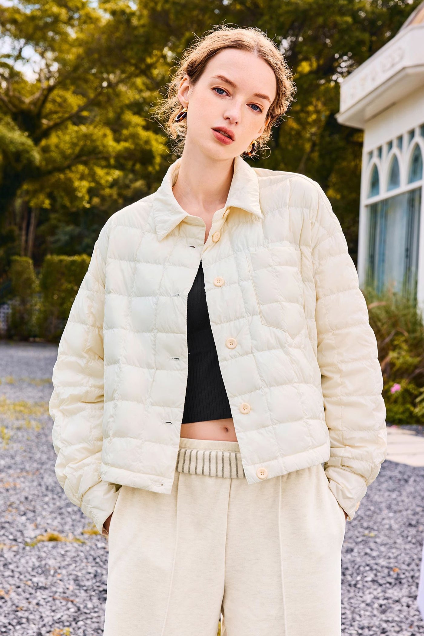 KAMILAN Women's Lightweight Short White Goose Down Jacket  2025 Winter Shirt-Style Puffer Coat