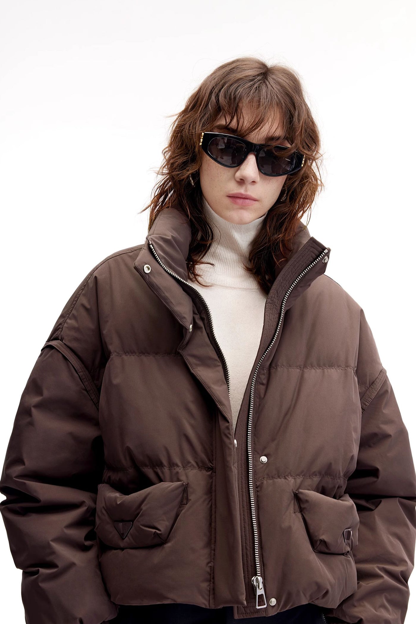 KAMILAN Women's Short Down Puffer Jacket 2025 Winter Casual High-Neck White Duck Down Coat for Petite Figures