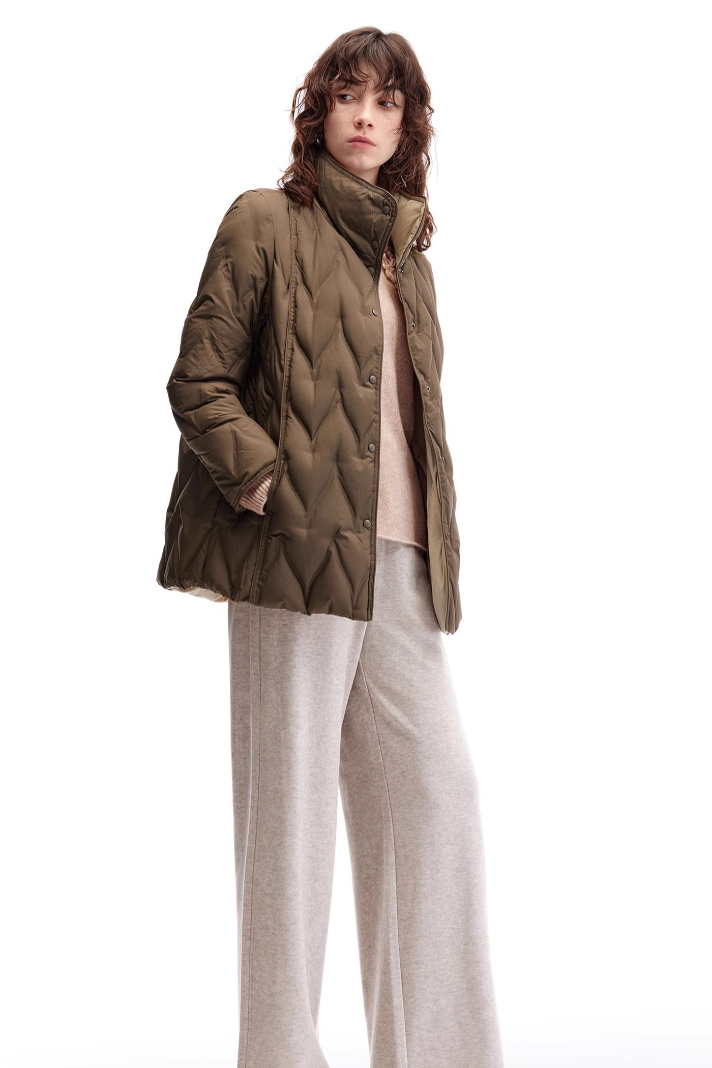 KAMILAN Women's Jacquard Diamond Quilted Down Jacket 2025 Winter High-Neck White Duck Down Puffer Coat