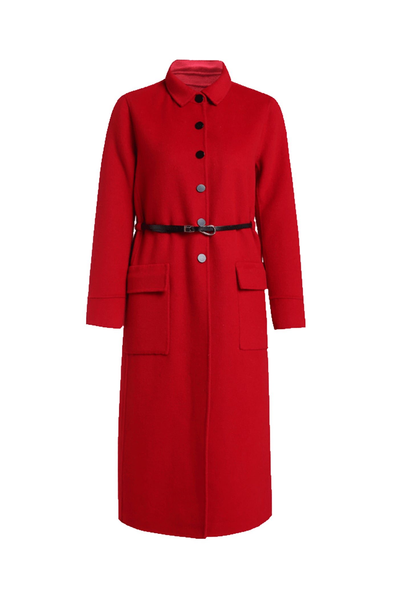 KAMILAN Women's Red Wool Blend Double-Faced Coat 2025 Fall/Winter Loose Fit Mid-Length Elegant Overcoat