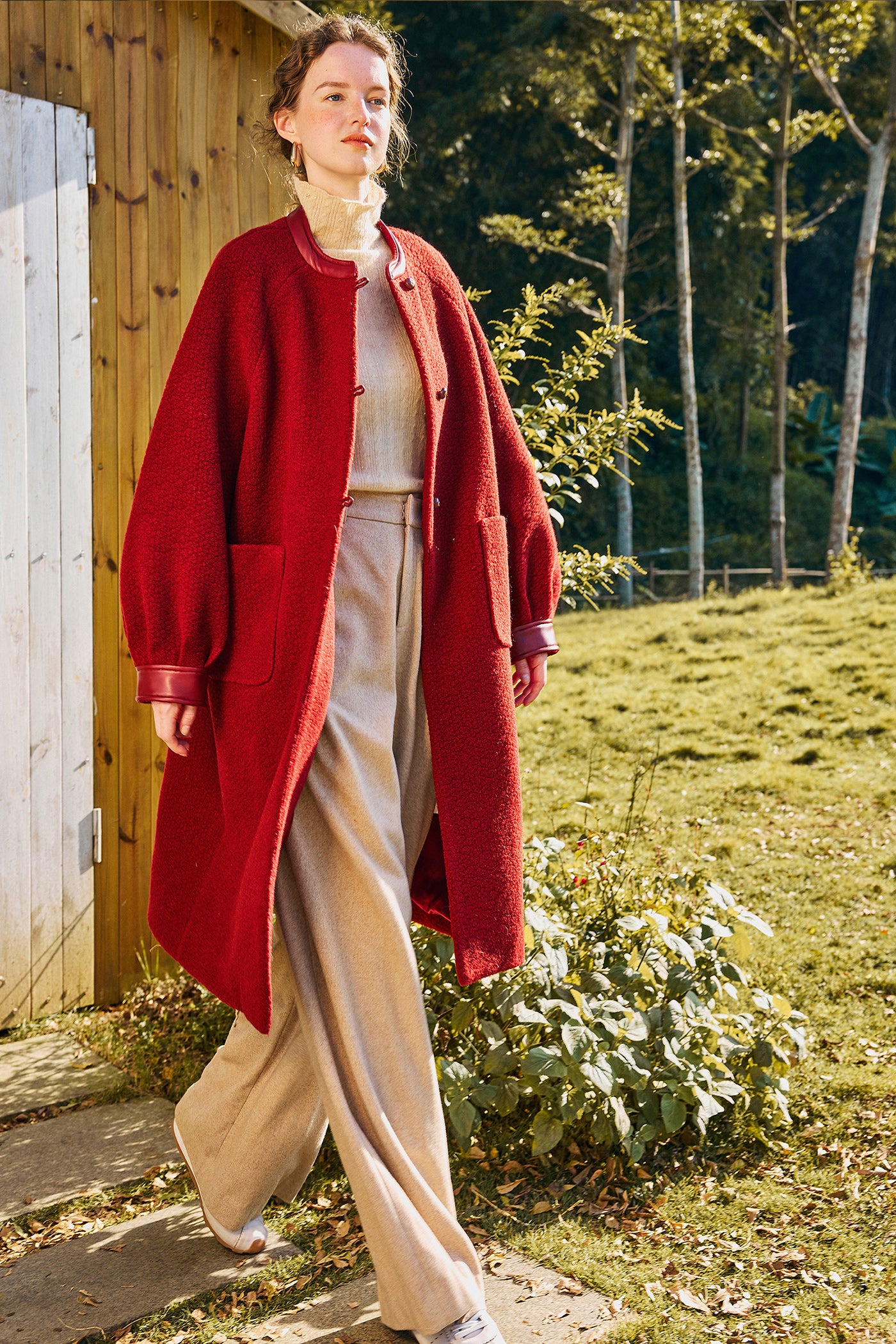 KAMILAN Sheepskin Spliced Wool Coat Women's Coat