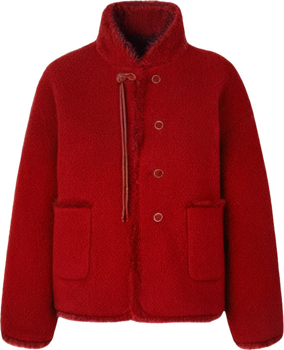 KAMILAN Women's New Chinese-Style Coat – 2025 Autumn/Winter Fur-Trimmed Round-Neck Jacket