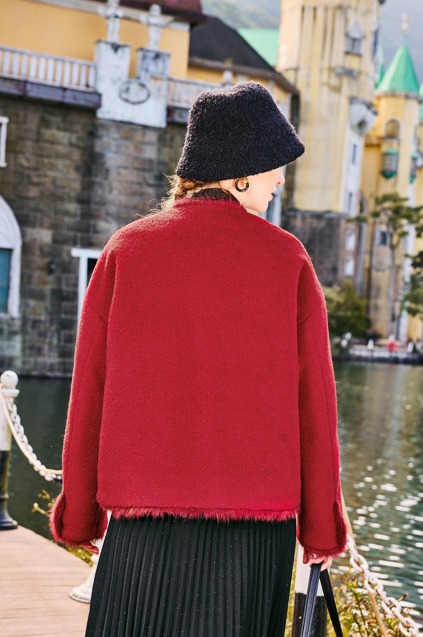 KAMILAN Women's New Chinese-Style Coat – 2025 Autumn/Winter Fur-Trimmed Round-Neck Jacket