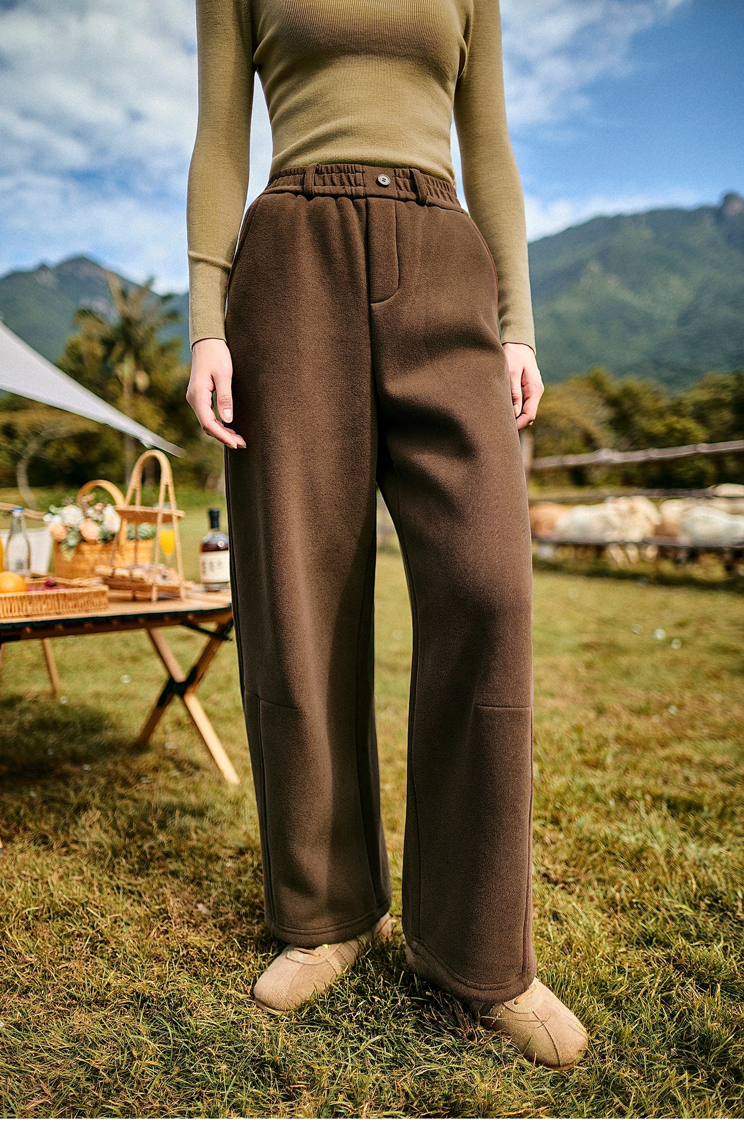 KAMILAN  Loose Straight-Leg Wide-Leg Pants for Women 2025 Fall/Winter New High-Waist Sweatpants Brown Retro Casual Pants