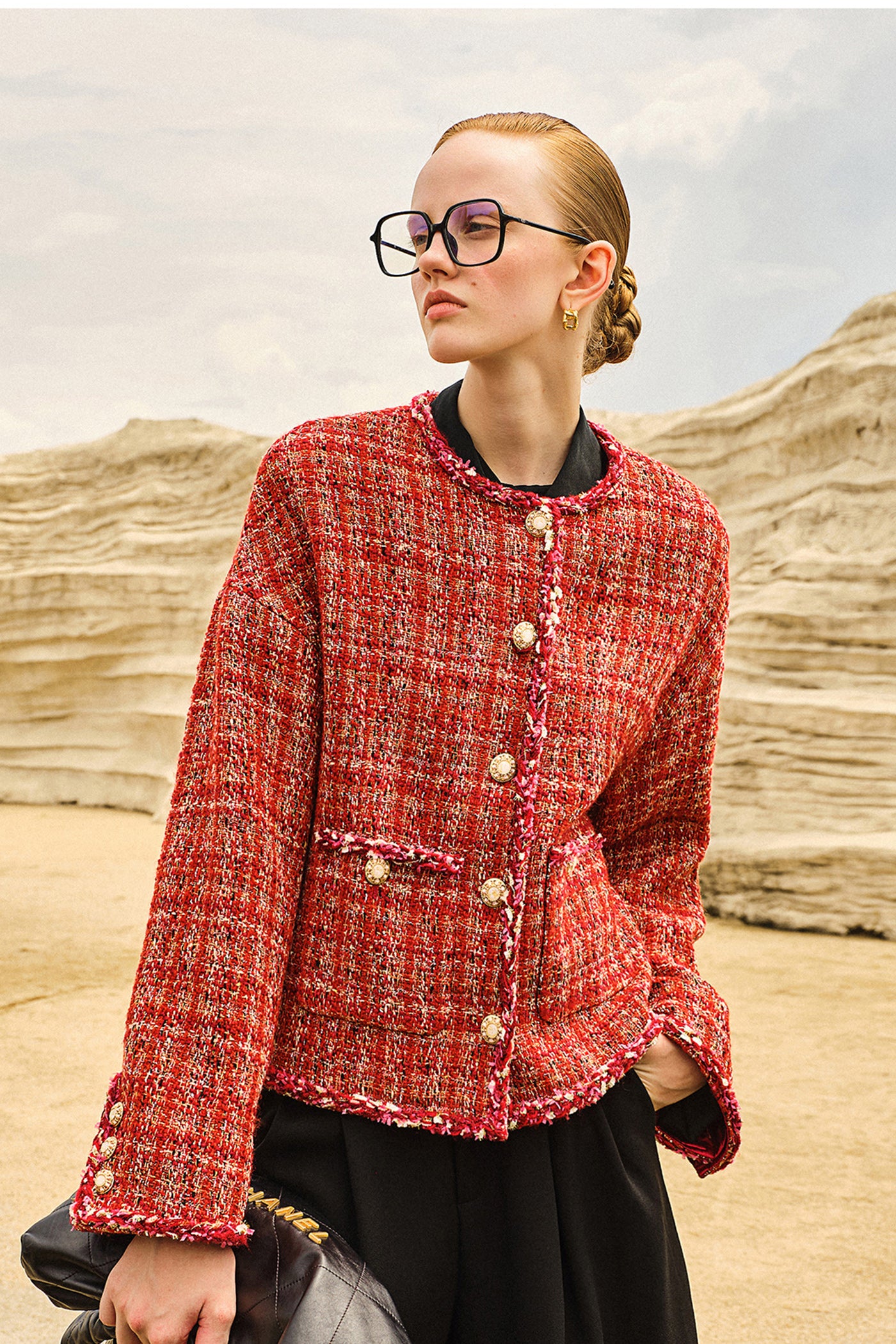 KAMILAN Women's Tweed Short Jacket – 2025 Autumn New Chic French Style Cropped Coat
