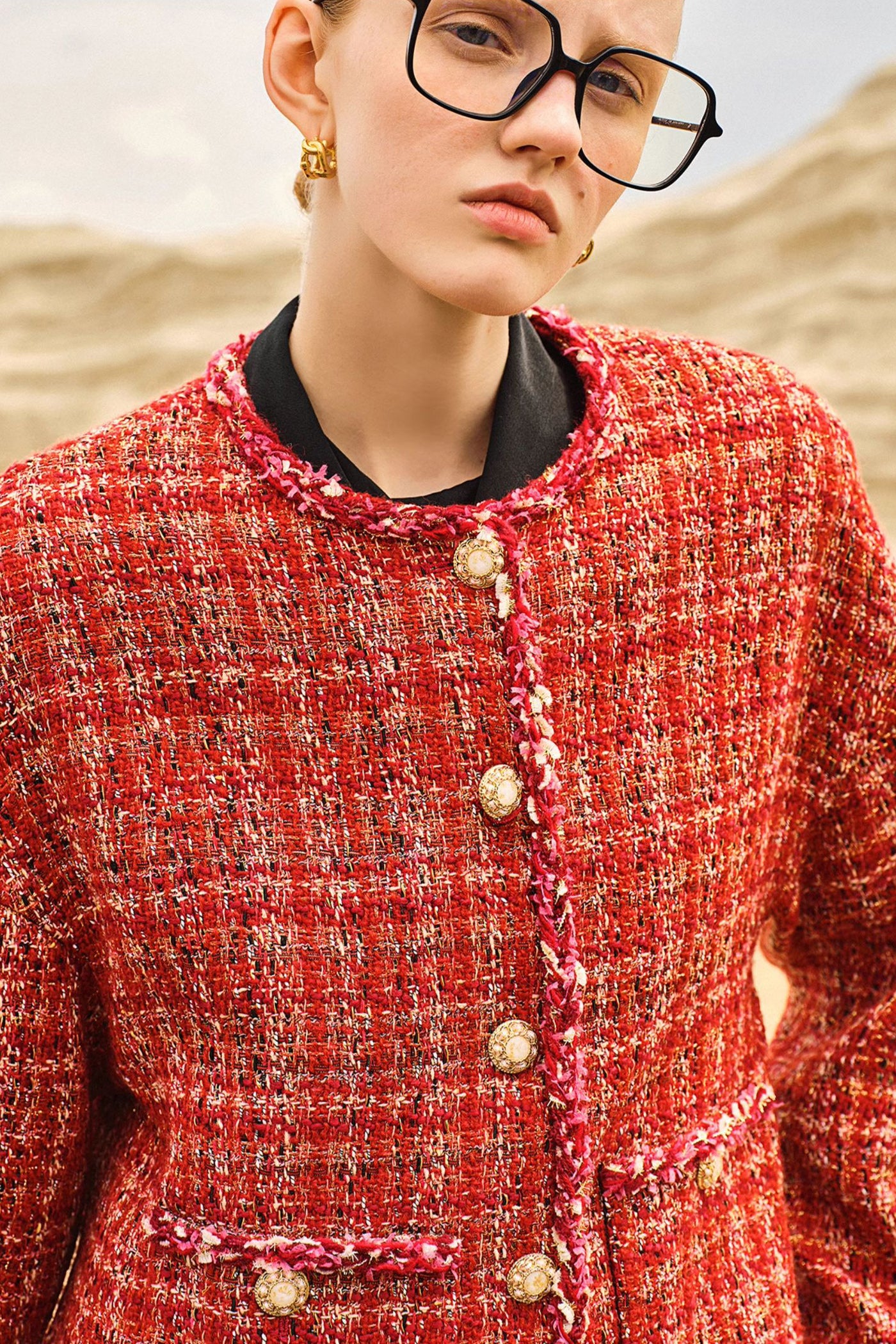 KAMILAN Women's Tweed Short Jacket – 2025 Autumn New Chic French Style Cropped Coat