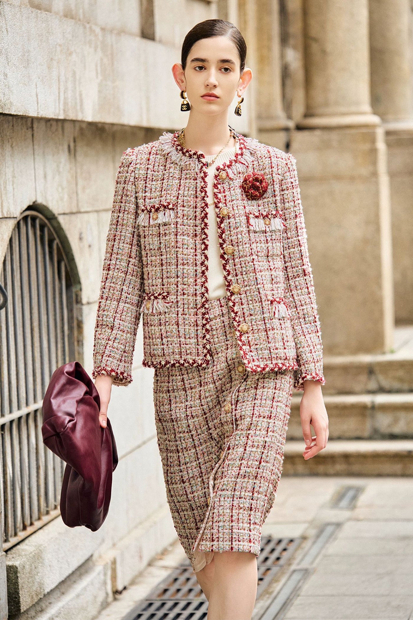 KAMILAN Women's Tweed Fringe Jacket – 2025 Autumn New Short Elegant French-Style Coat