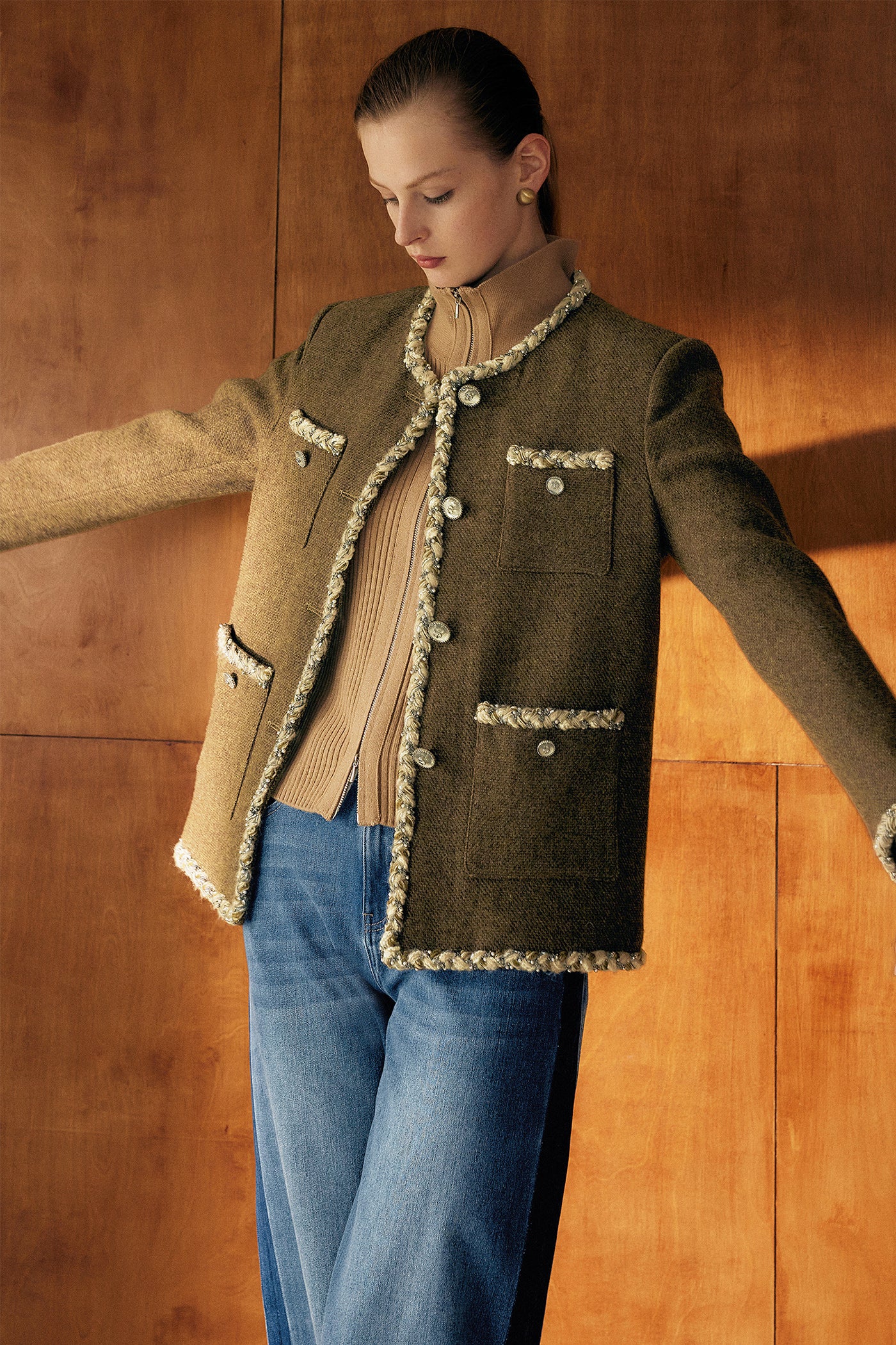 KAMILAN Women's Wool Tweed Short Jacket – 2025 Autumn New French Chic Cropped Coat