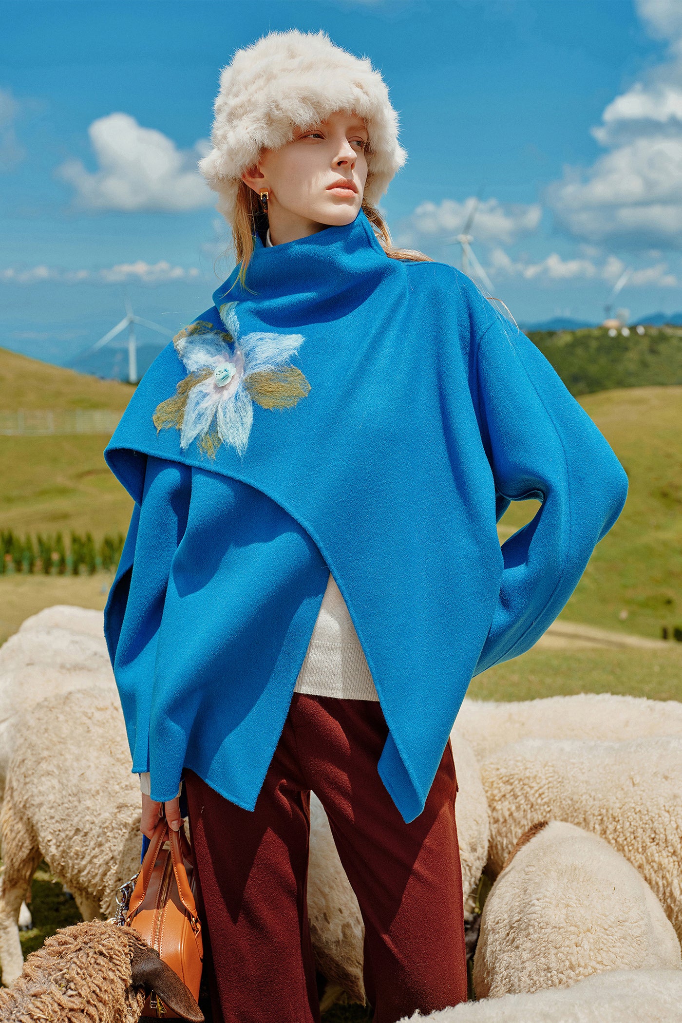 KAMILAN Women's Short Double-Faced Wool Coat – 2025 Autumn New Scarf-Collar Jacket