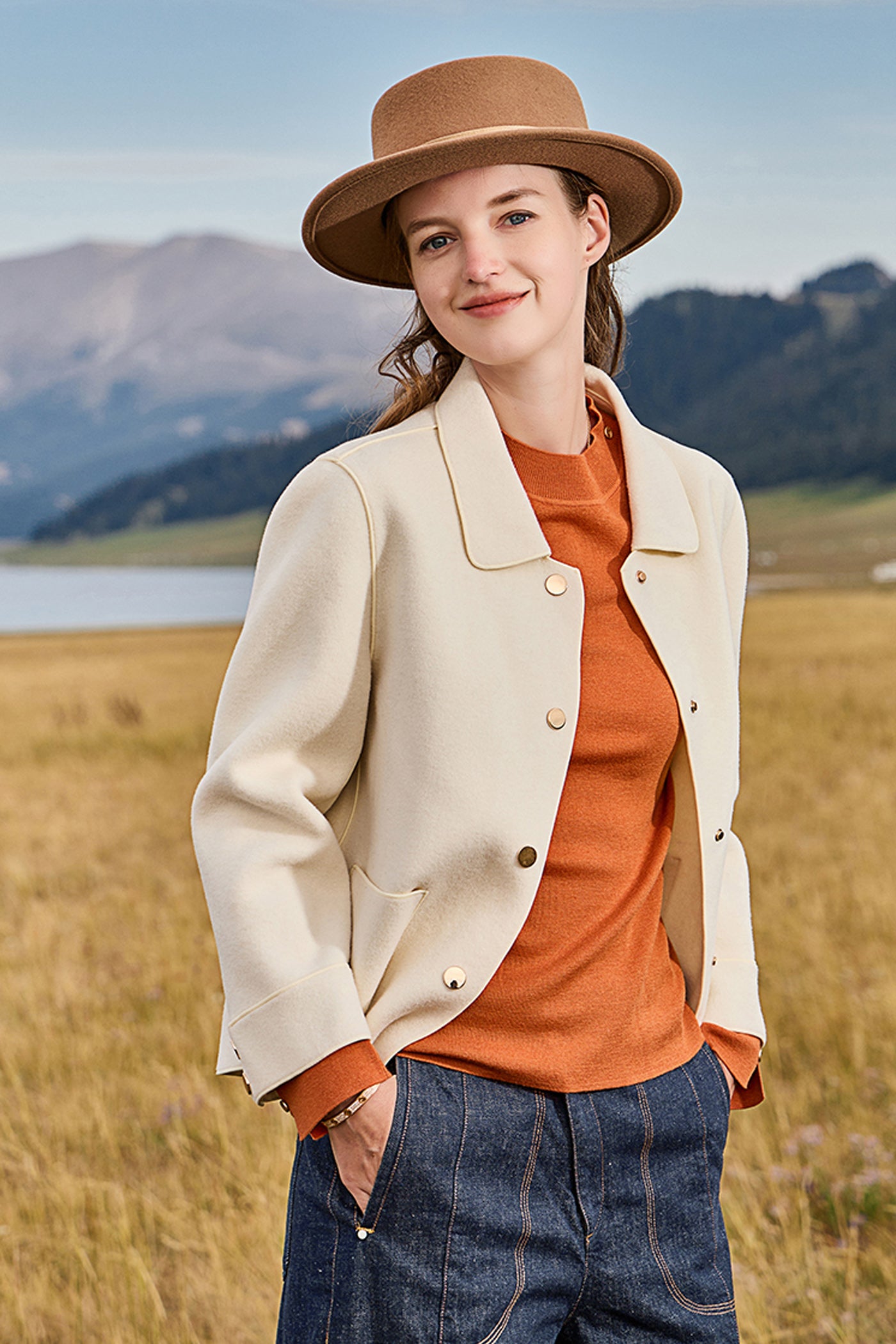 KAMILAN French Short Wool Coat for Women – 2025 Fall Double-Faced Wool Jacket with Polo Collar