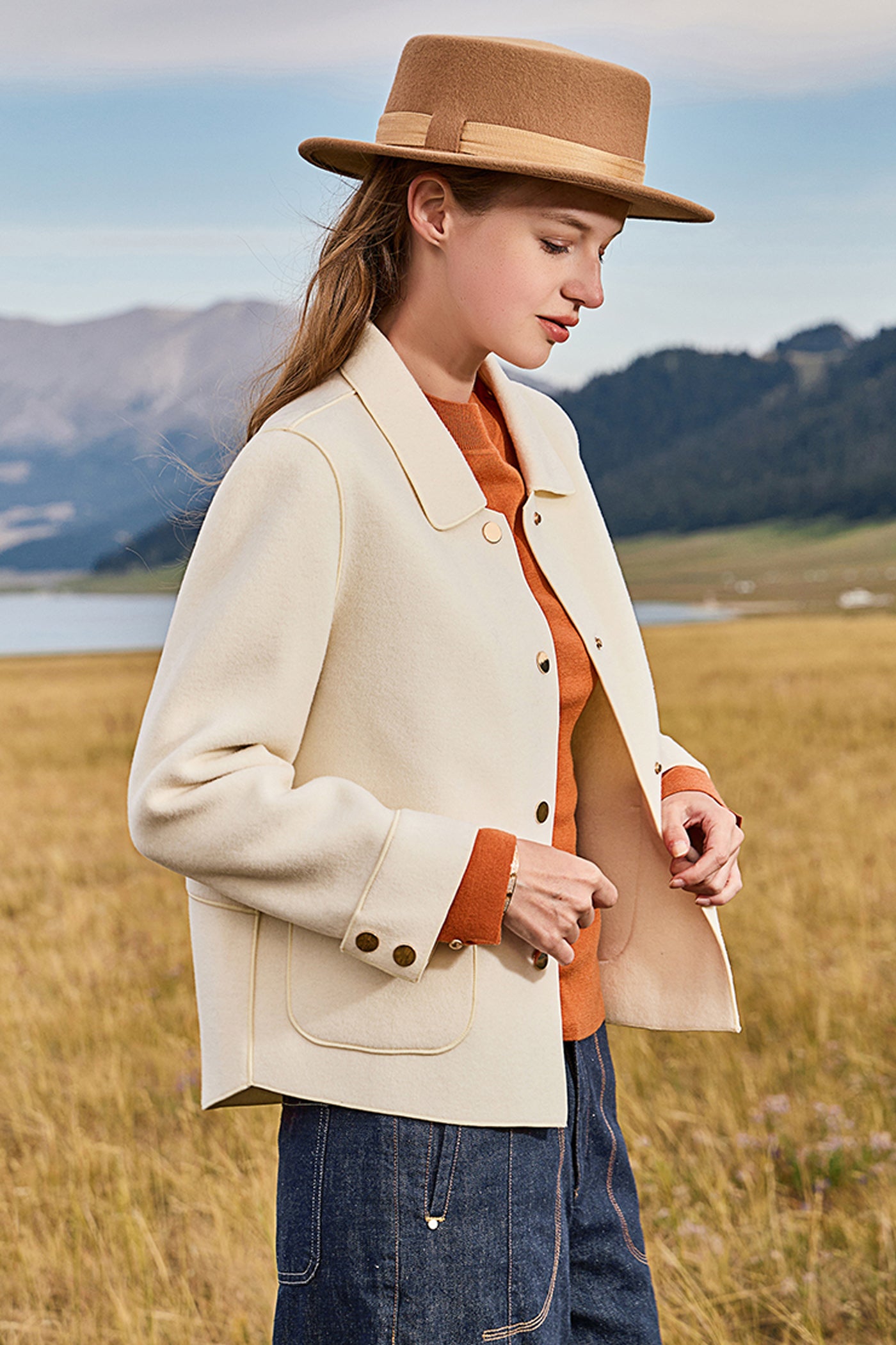 KAMILAN French Short Wool Coat for Women – 2025 Fall Double-Faced Wool Jacket with Polo Collar