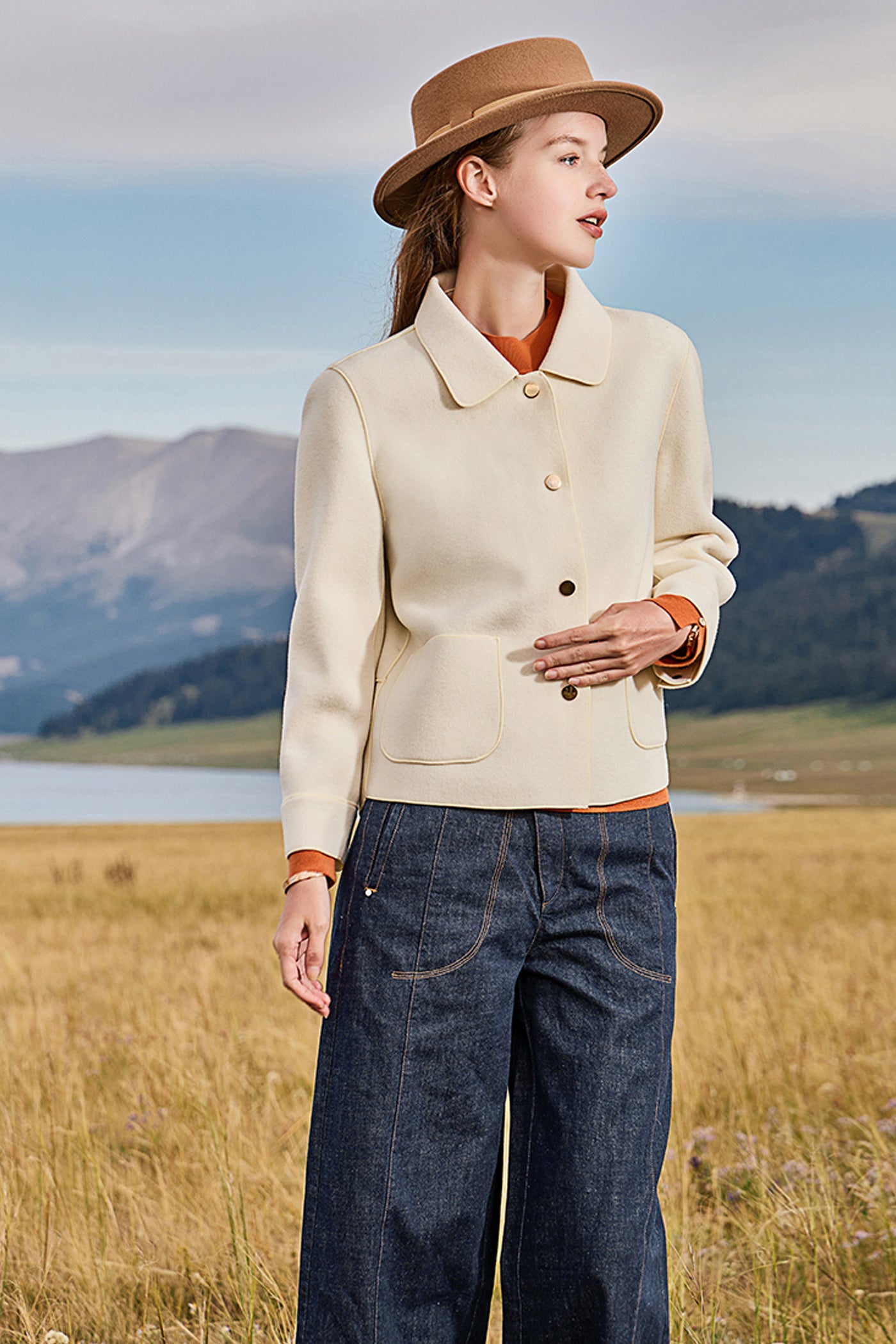 KAMILAN French Short Wool Coat for Women – 2025 Fall Double-Faced Wool Jacket with Polo Collar