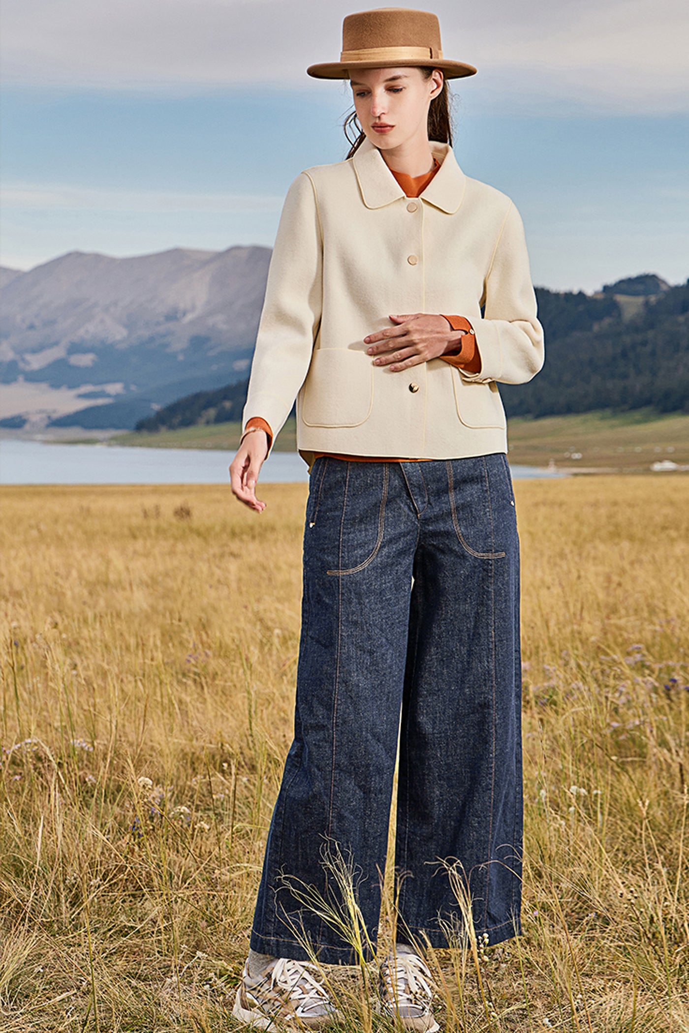 KAMILAN French Short Wool Coat for Women – 2025 Fall Double-Faced Wool Jacket with Polo Collar