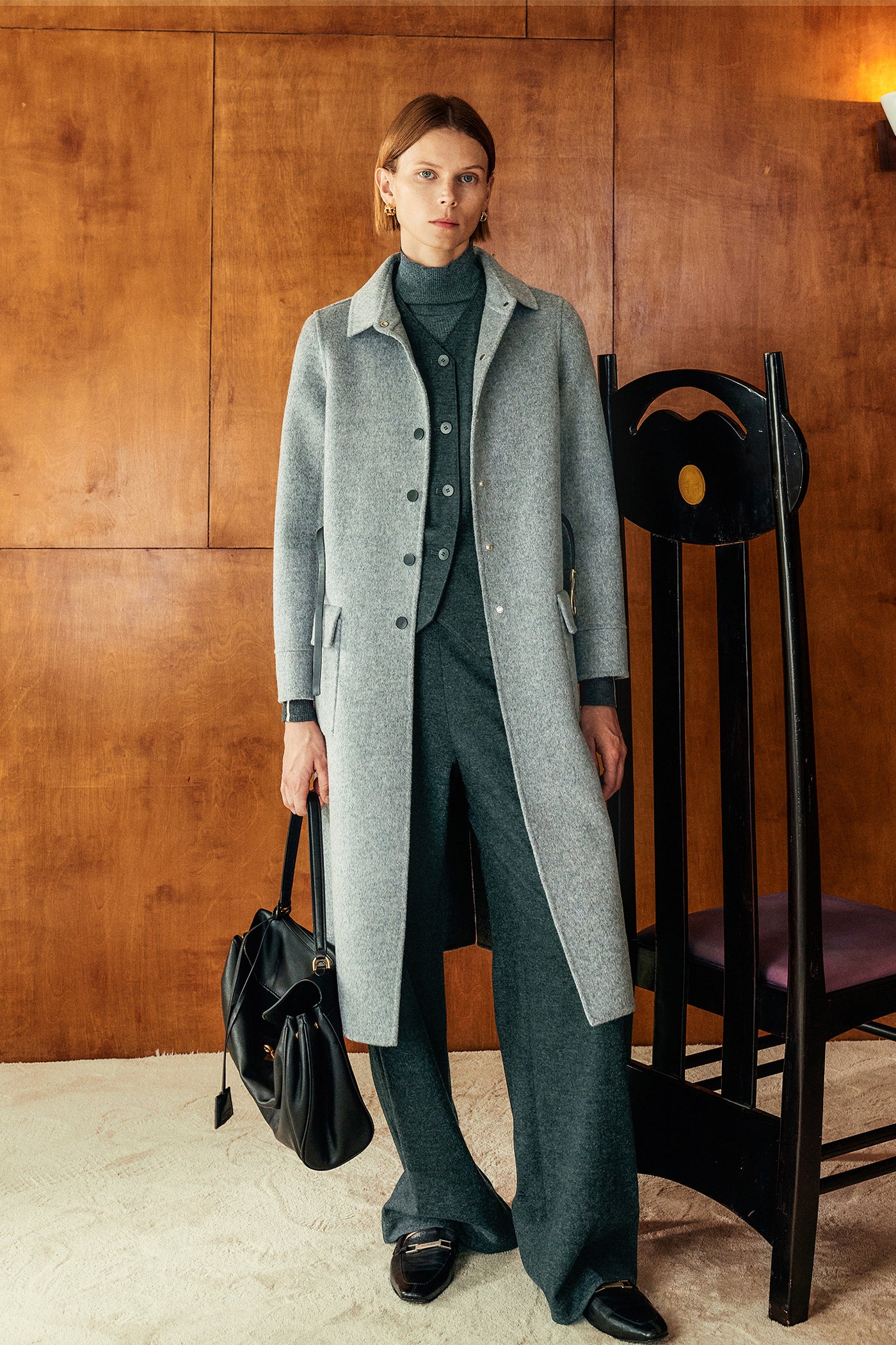 KAMILAN Women's Double-Faced Wool Coat – 2025 Autumn New Mid-Length Oversized Silhouette Trendy Outerwear