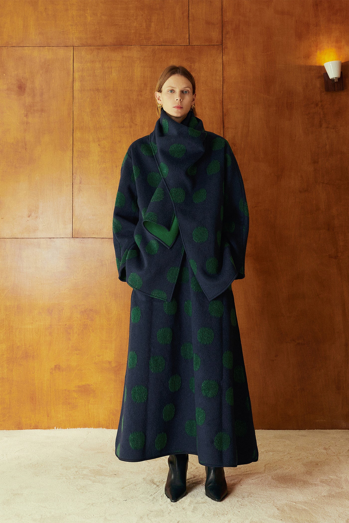KAMILAN Women's Double-Faced Wool Coat – 2025 Autumn New Mid-Length Scarf-Collar Overcoat