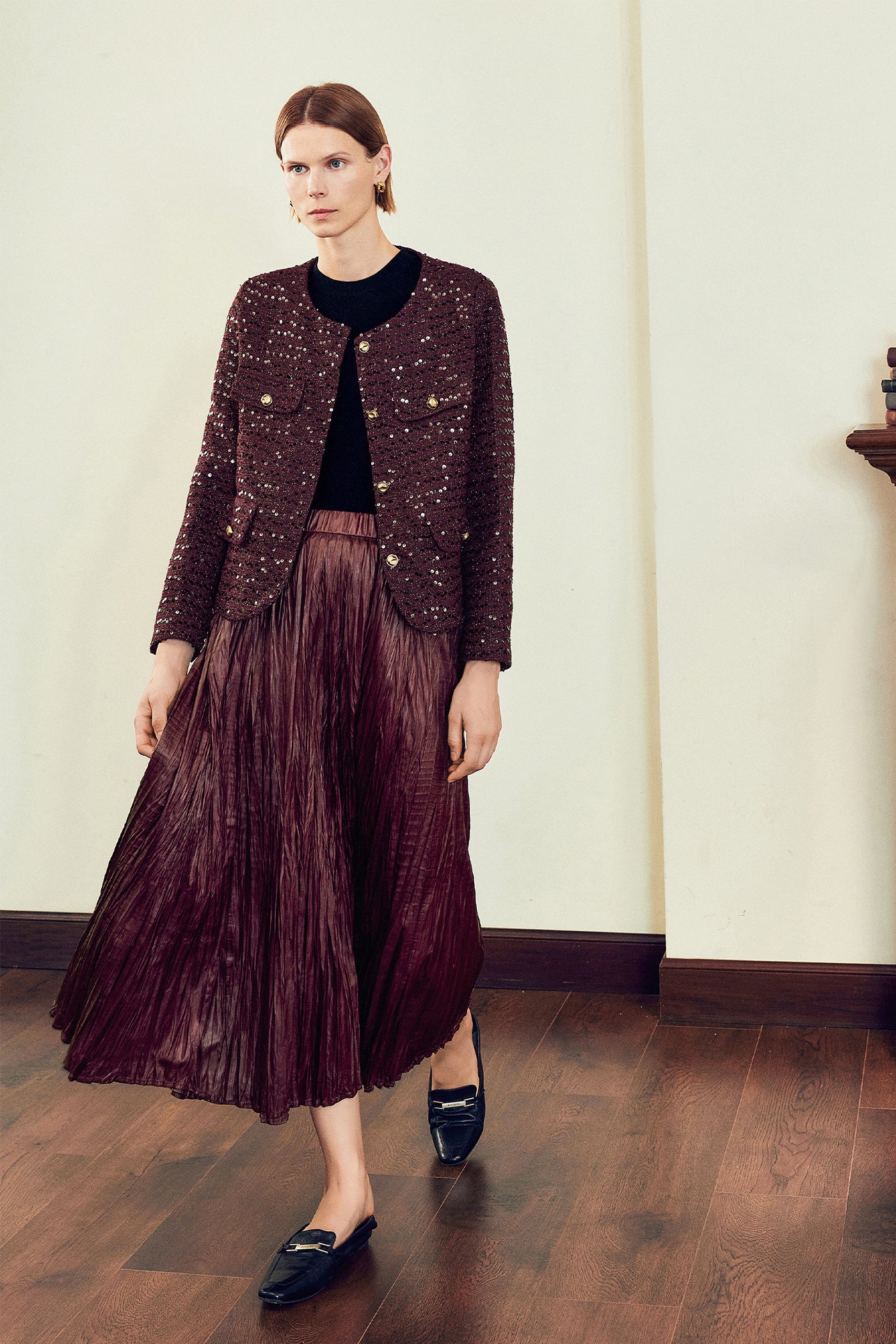 KAMILAN French Tweed-Inspired Short Jacket – 2025 Autumn New Loose Fit Sequin Detail Outerwear