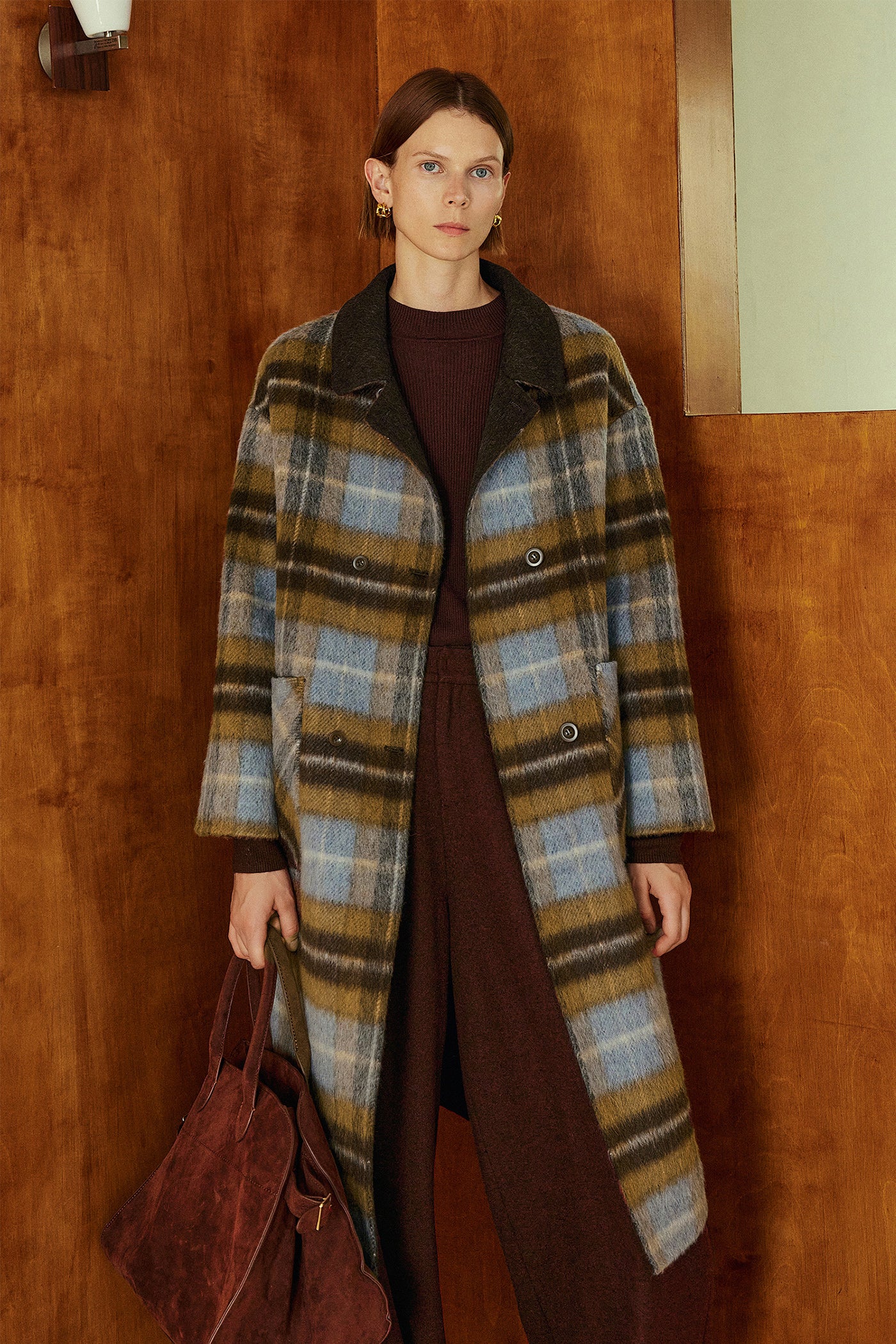 KAMILAN Houndstooth Wool Coat – 2025 Autumn New Mid-Length Double-Faced Wool Overcoat