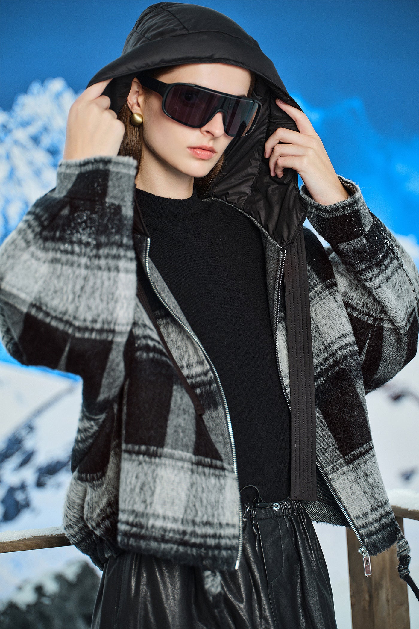 KAMILAN Short Wool Coat with Down Hood – 2025 Autumn New Double-Faced Wool Blend Jacket