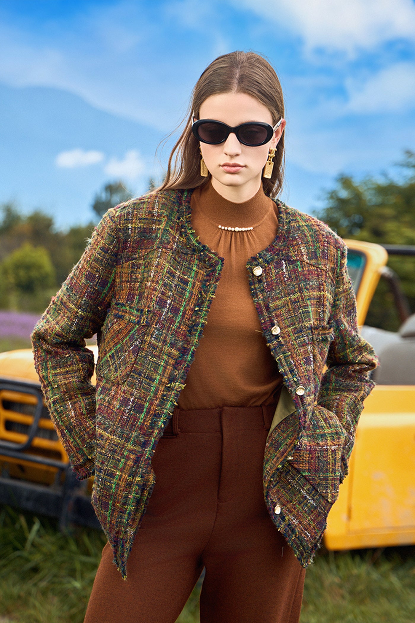 KAMILAN Women's 2025 Fall/Winter Tweed Wool Coat – Mid-Length Vintage-Inspired Elegant Outerwear