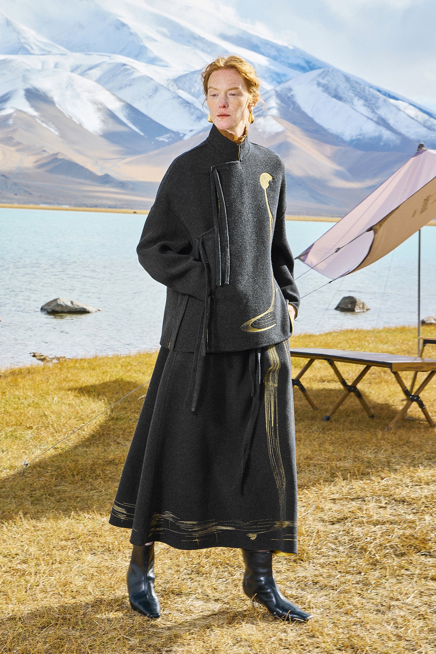 KAMILAN 2025 Autumn New Mid-Length Double-Faced Wool Midi Skirt