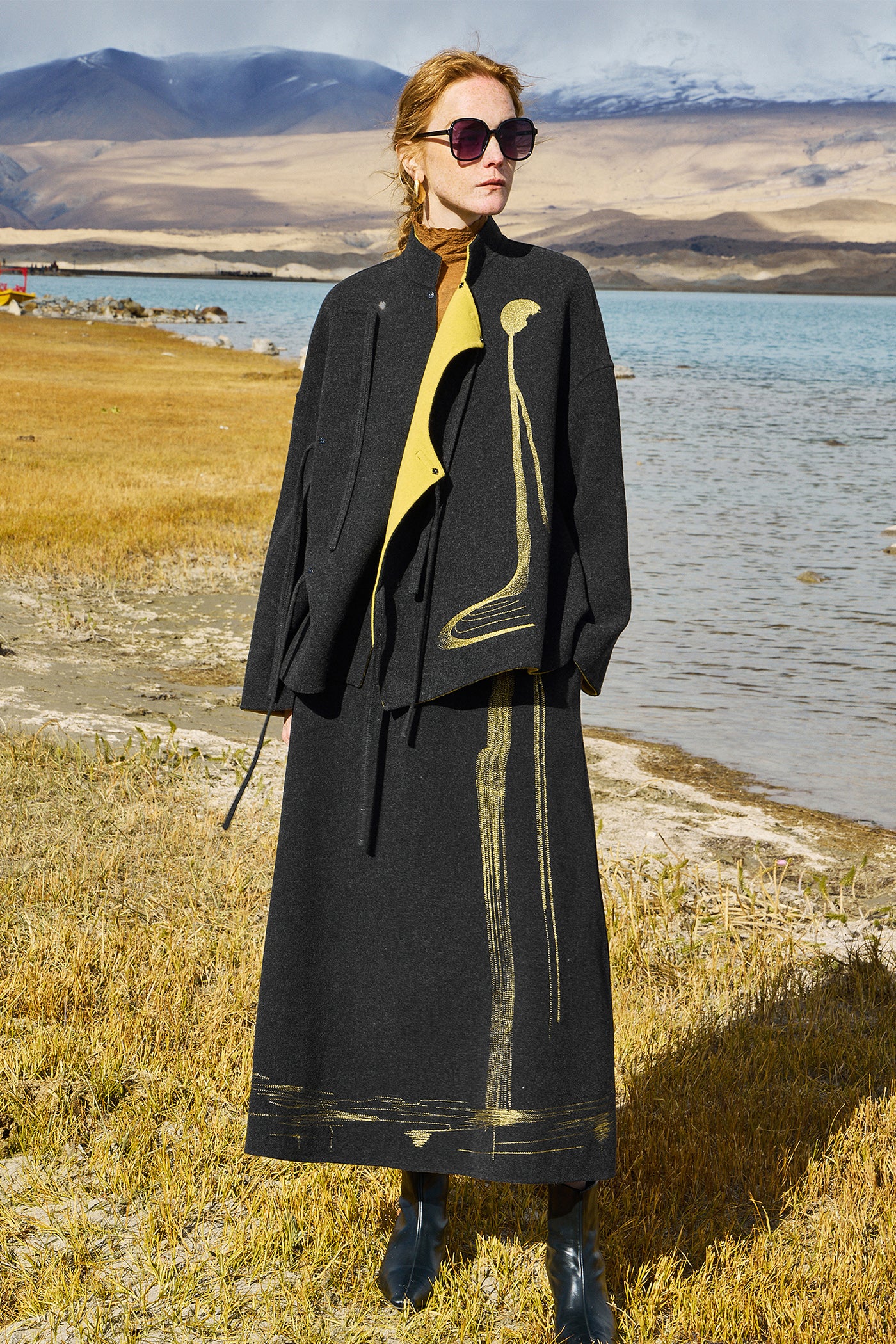 KAMILAN 2025 Autumn New Mid-Length Double-Faced Wool Midi Skirt