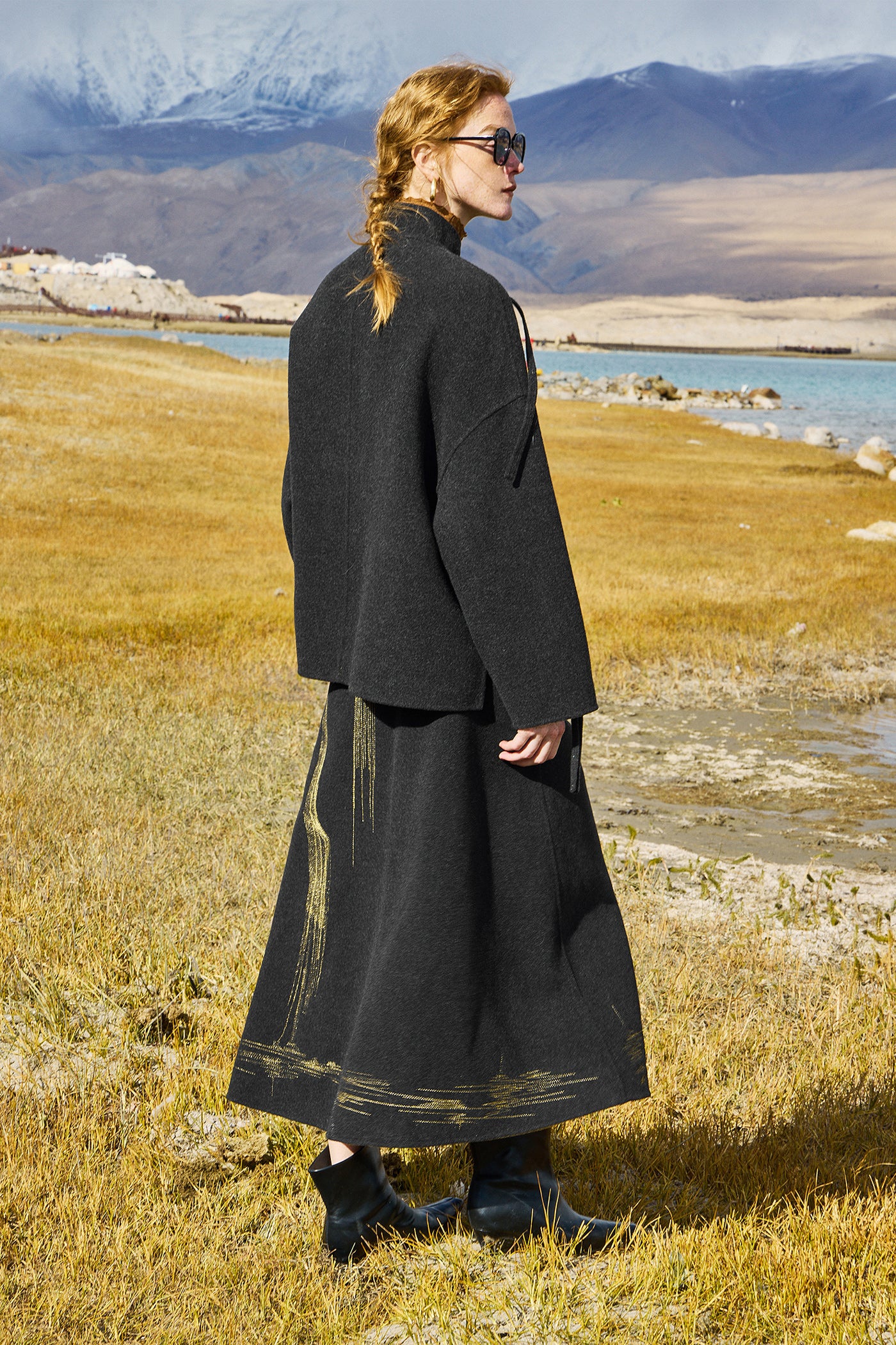 KAMILAN 2025 Autumn New Mid-Length Double-Faced Wool Midi Skirt