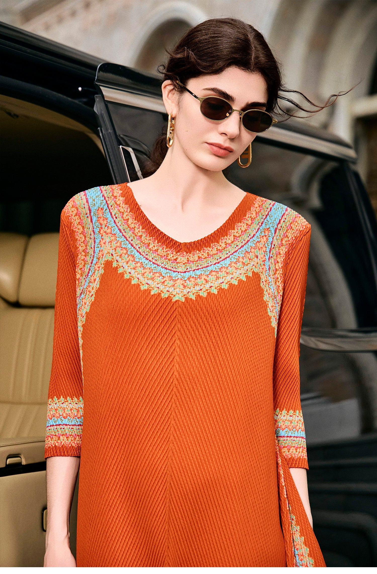 KAMILAN French-style retro dress for women, new 2025 autumn style, loose mid-length A-line color-block skirt