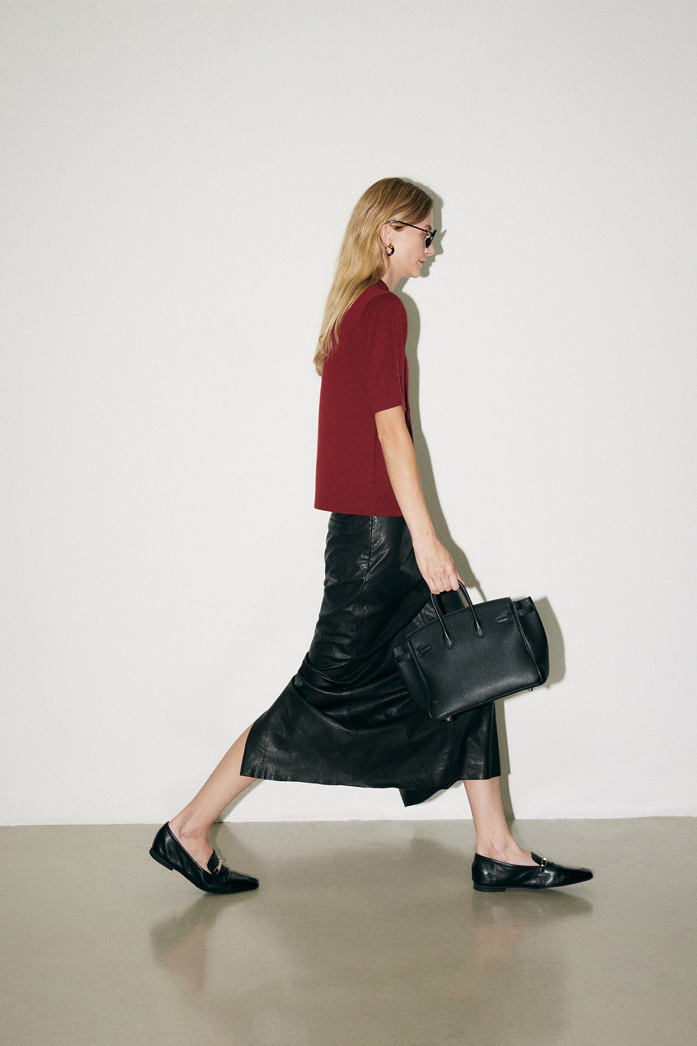 KAMILAN Genuine Leather Midi Skirt for Women – 2025 Fall New High-Waisted A-Line Skirt