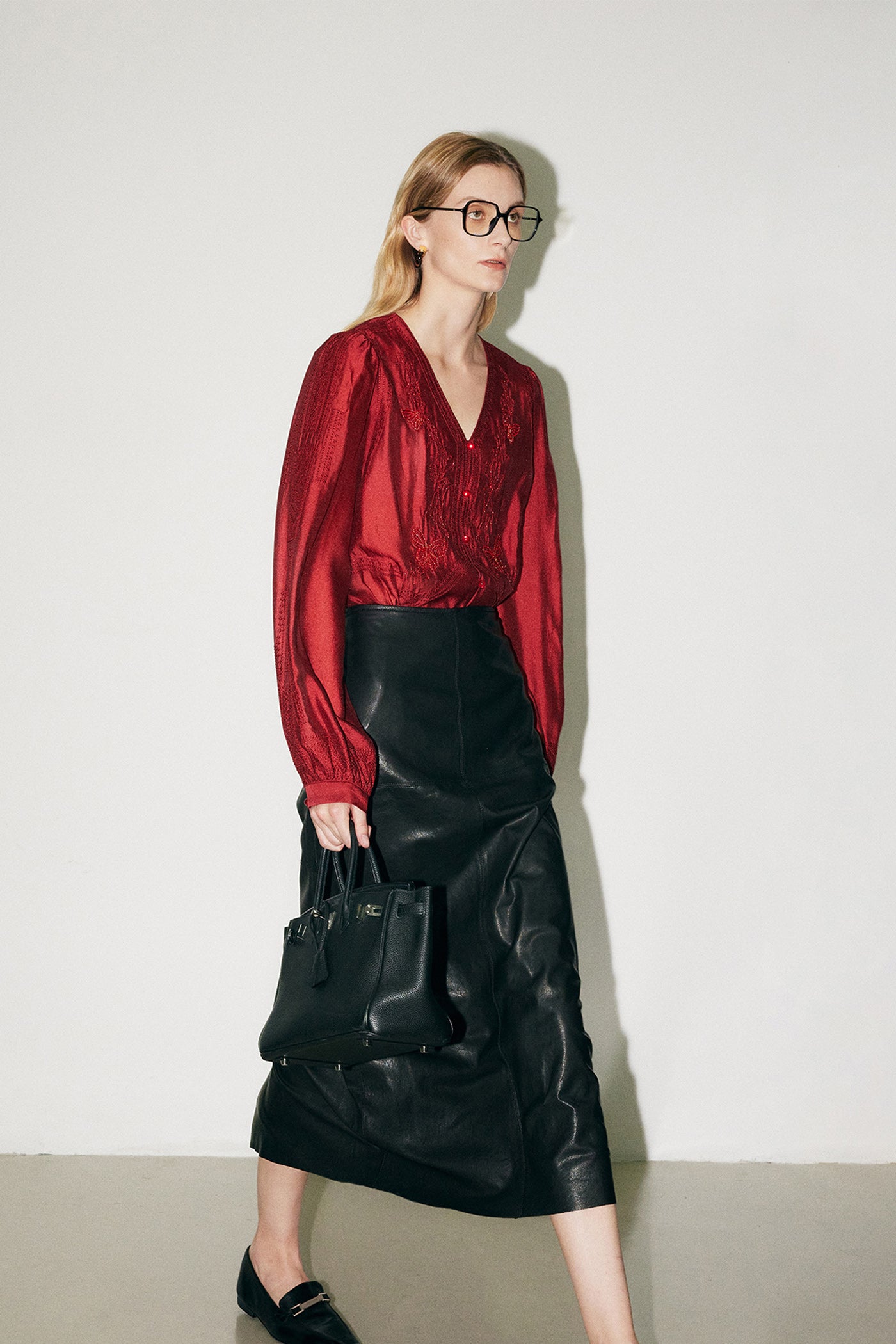 KAMILAN Genuine Leather Midi Skirt for Women – 2025 Fall New High-Waisted A-Line Skirt