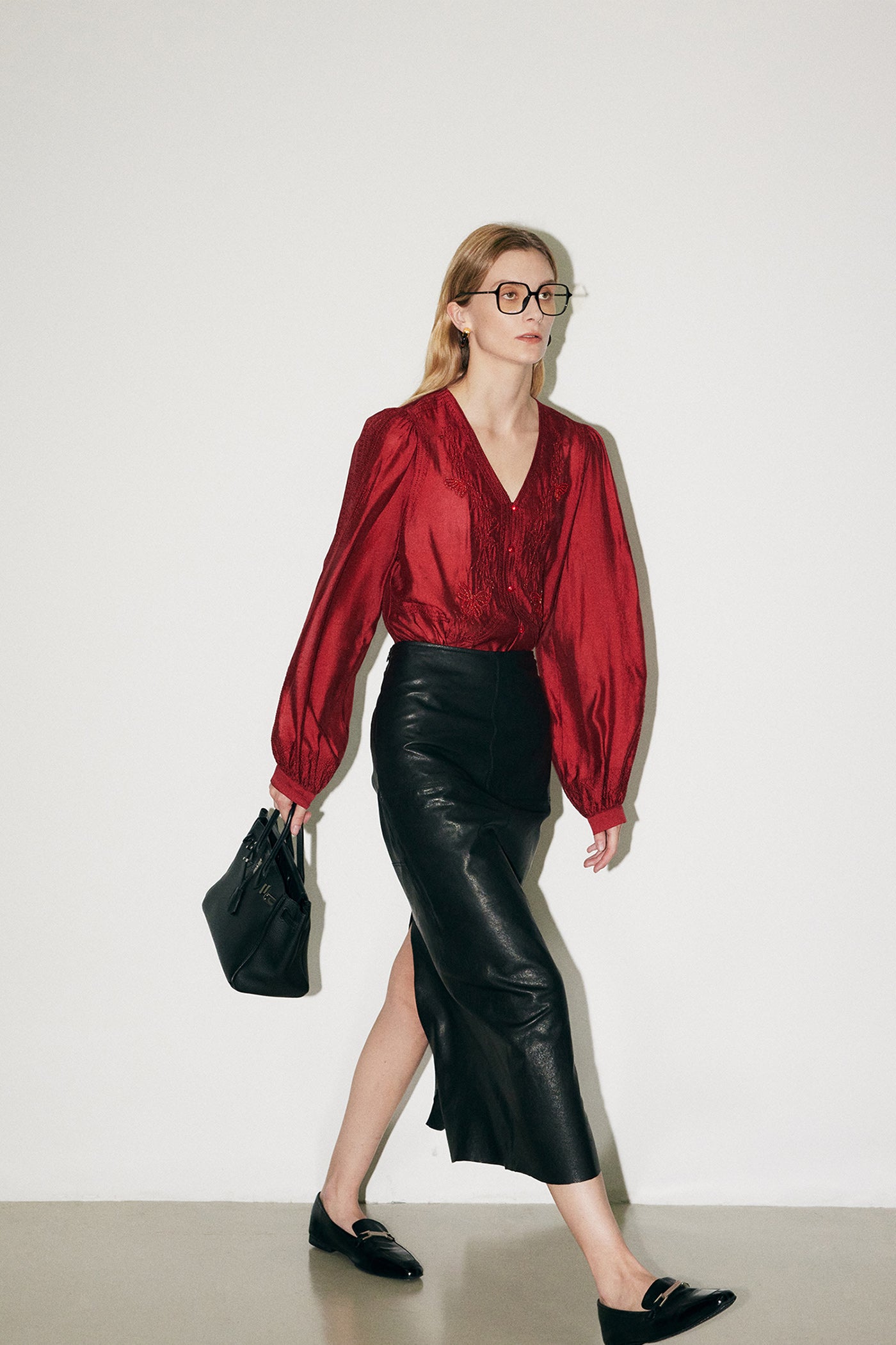 KAMILAN Genuine Leather Midi Skirt for Women – 2025 Fall New High-Waisted A-Line Skirt