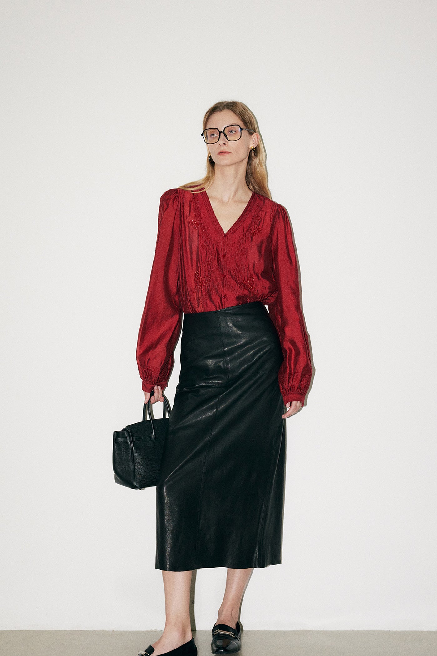KAMILAN Genuine Leather Midi Skirt for Women – 2025 Fall New High-Waisted A-Line Skirt