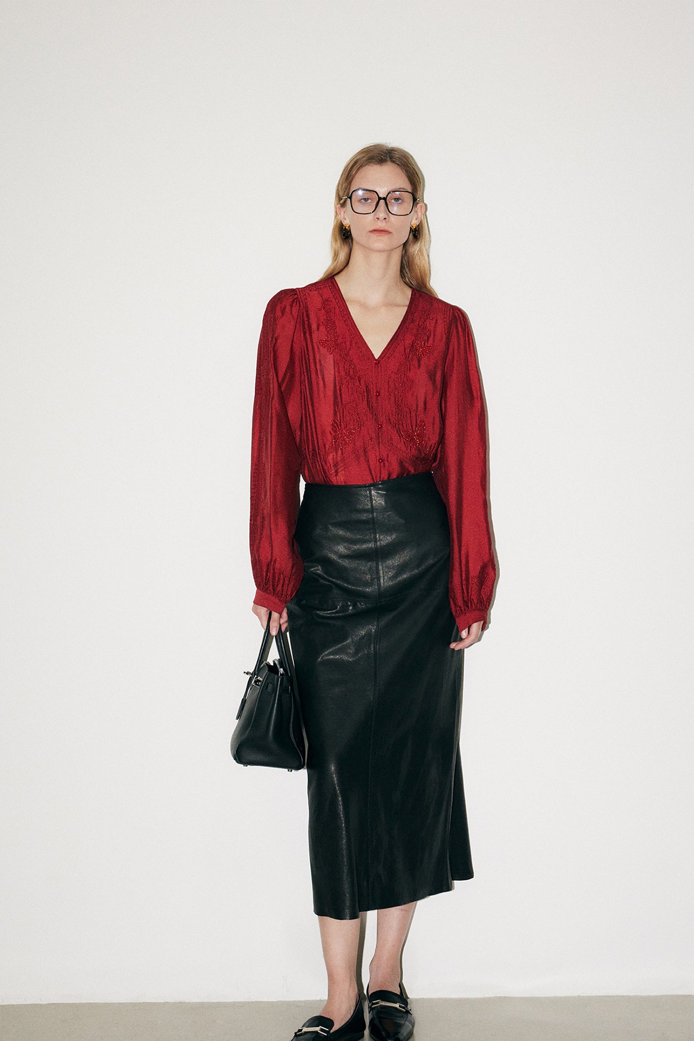 KAMILAN Genuine Leather Midi Skirt for Women – 2025 Fall New High-Waisted A-Line Skirt