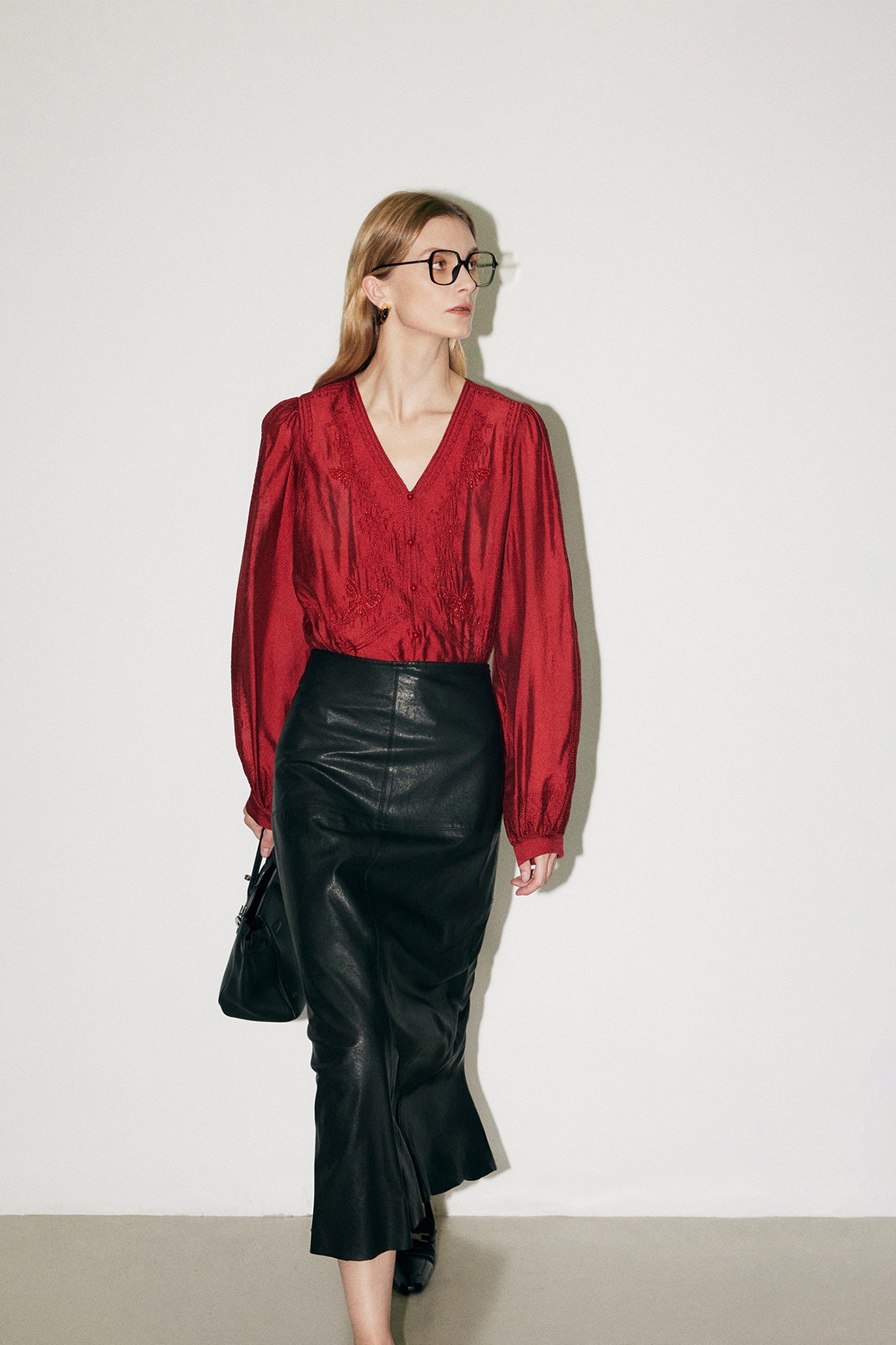 KAMILAN Genuine Leather Midi Skirt for Women – 2025 Fall New High-Waisted A-Line Skirt