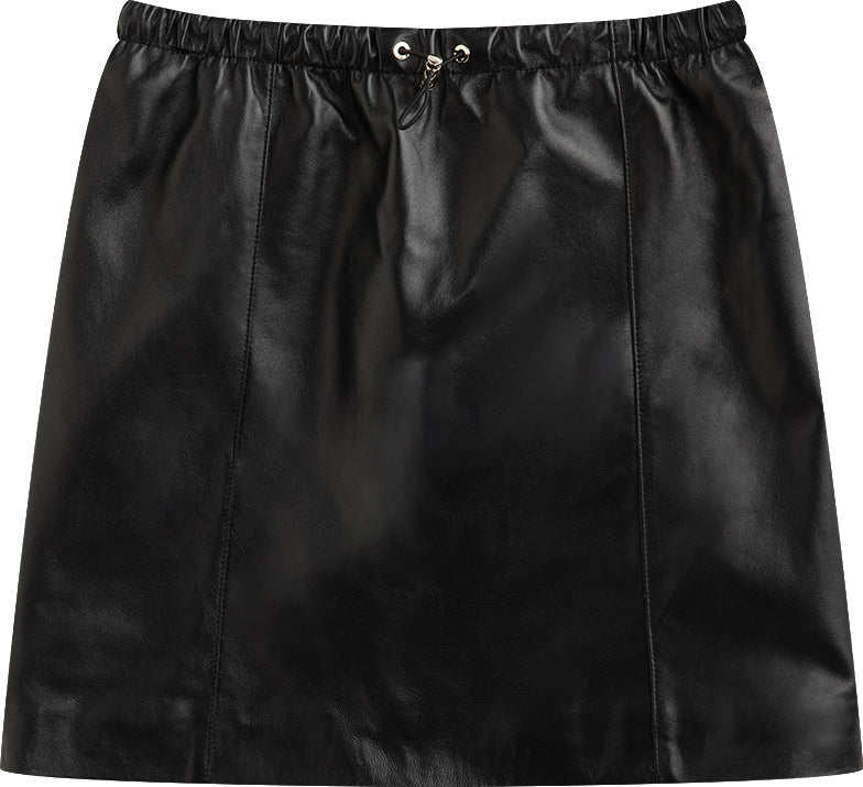 KAMILAN Women's Genuine Leather Mini Skirt – 2025 Autumn New High-Waisted Lambskin Skirt