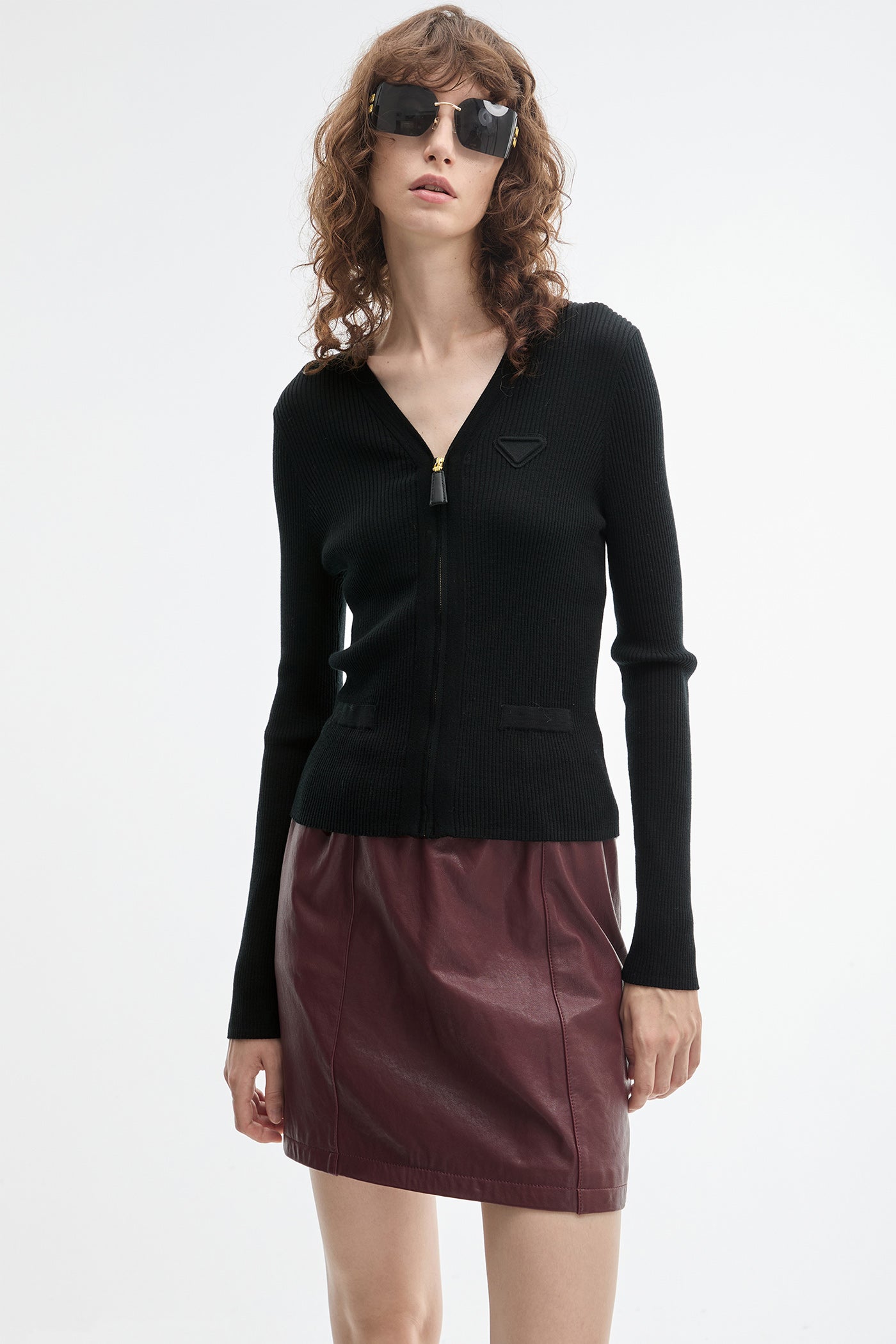 KAMILAN Women's Genuine Leather Mini Skirt – 2025 Autumn New High-Waisted Lambskin Skirt
