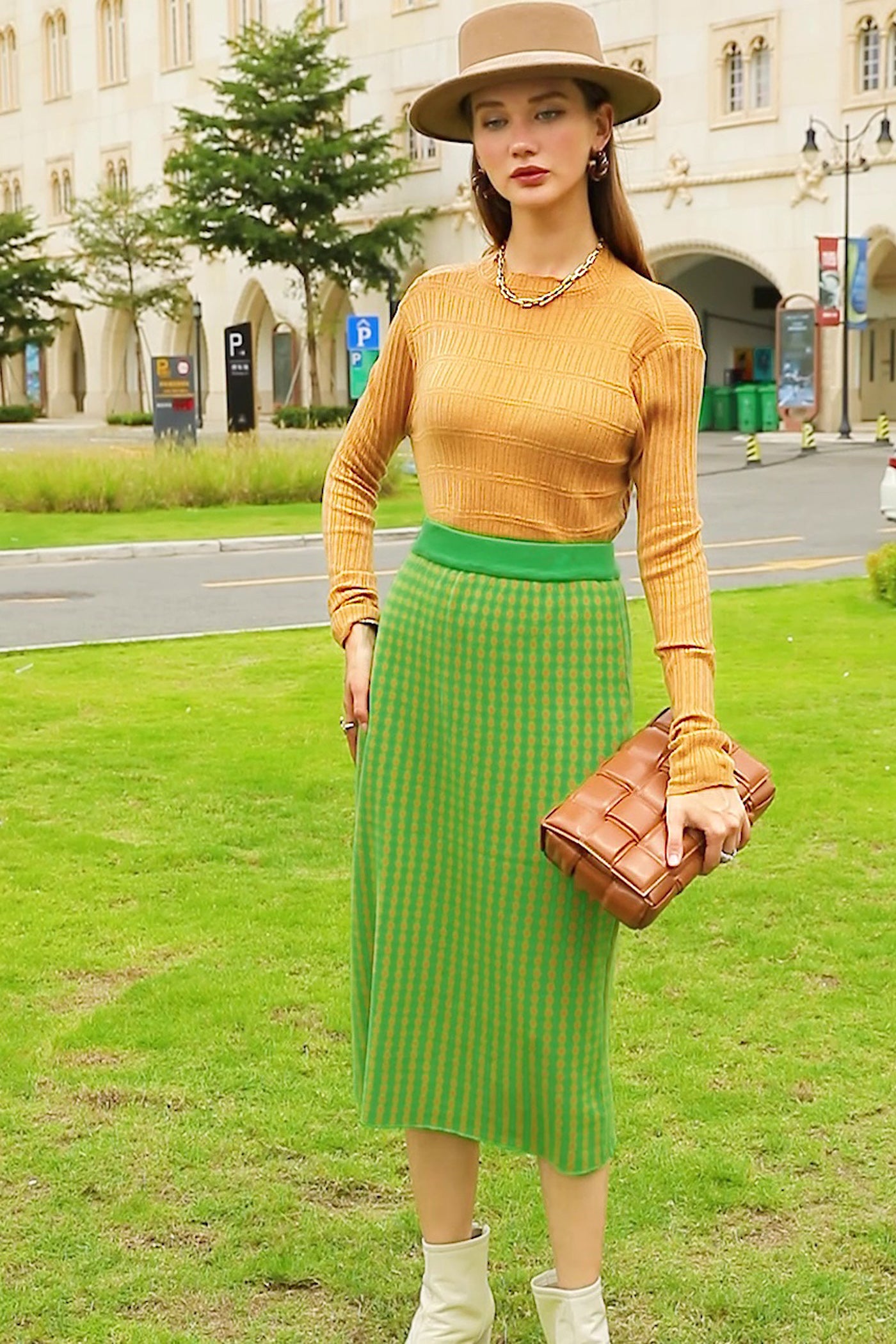 KAMILAN Women's Knitted A-Line Skirt – 2025 Autumn/Winter New High-Waist Midi Skirt